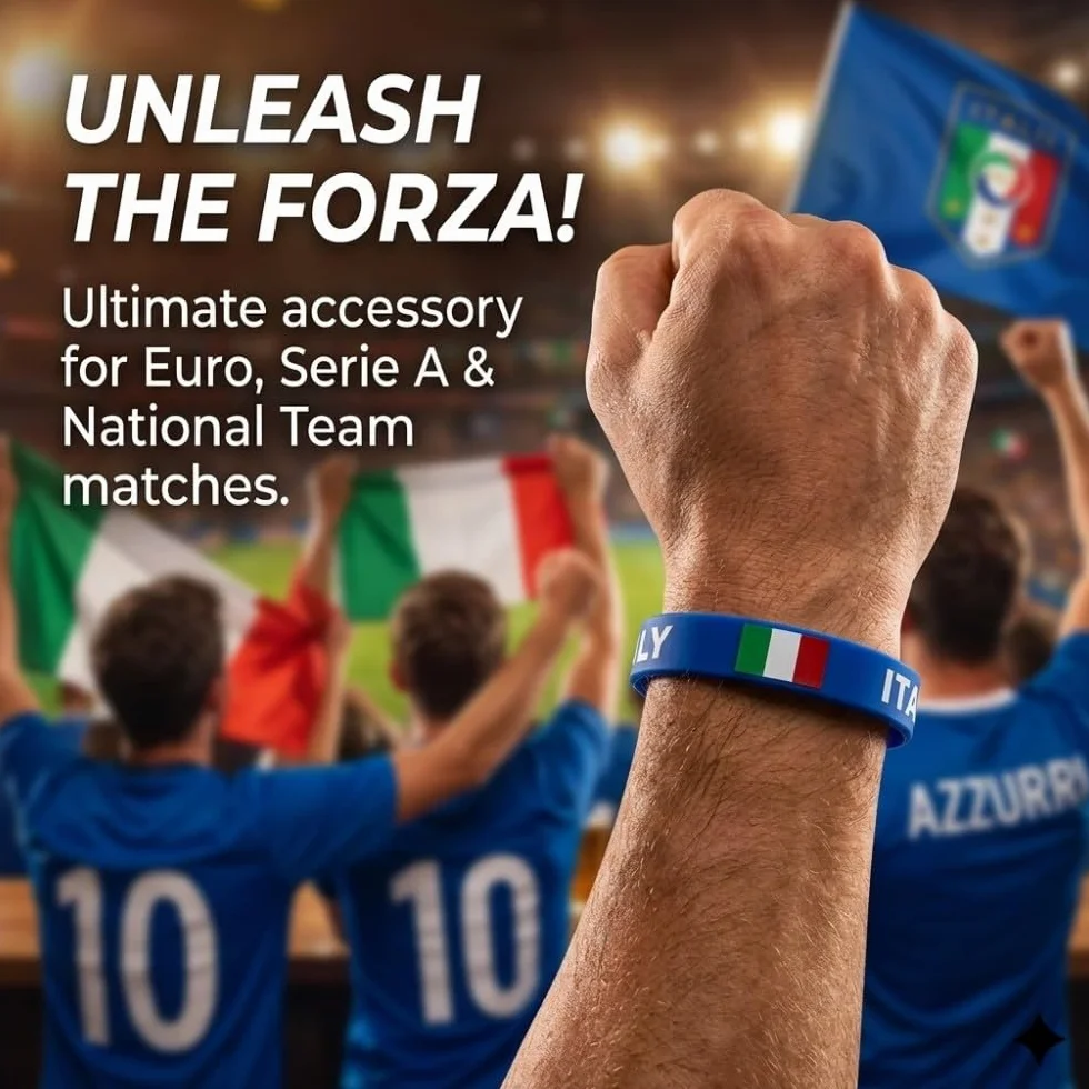 5 Pezzi Braccialetto in Silicone Bandiera Italiana 20cm Braccialetto Sportivo per Maratona Partite di Calcio Bar Decorazione Regali per Tifosi Blu
