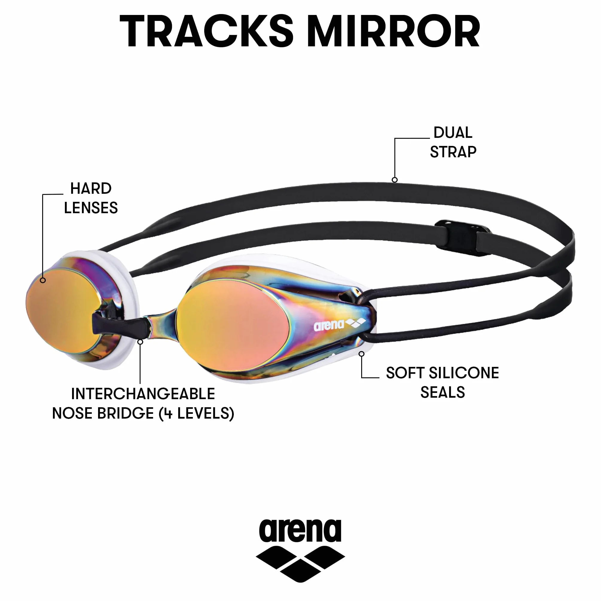 Arena Occhialini Nuoto da Gara Anti-Appannamento Protezione UV Unisex Adulto, 4 Ponti Nasali, Guarnizioni Silicone