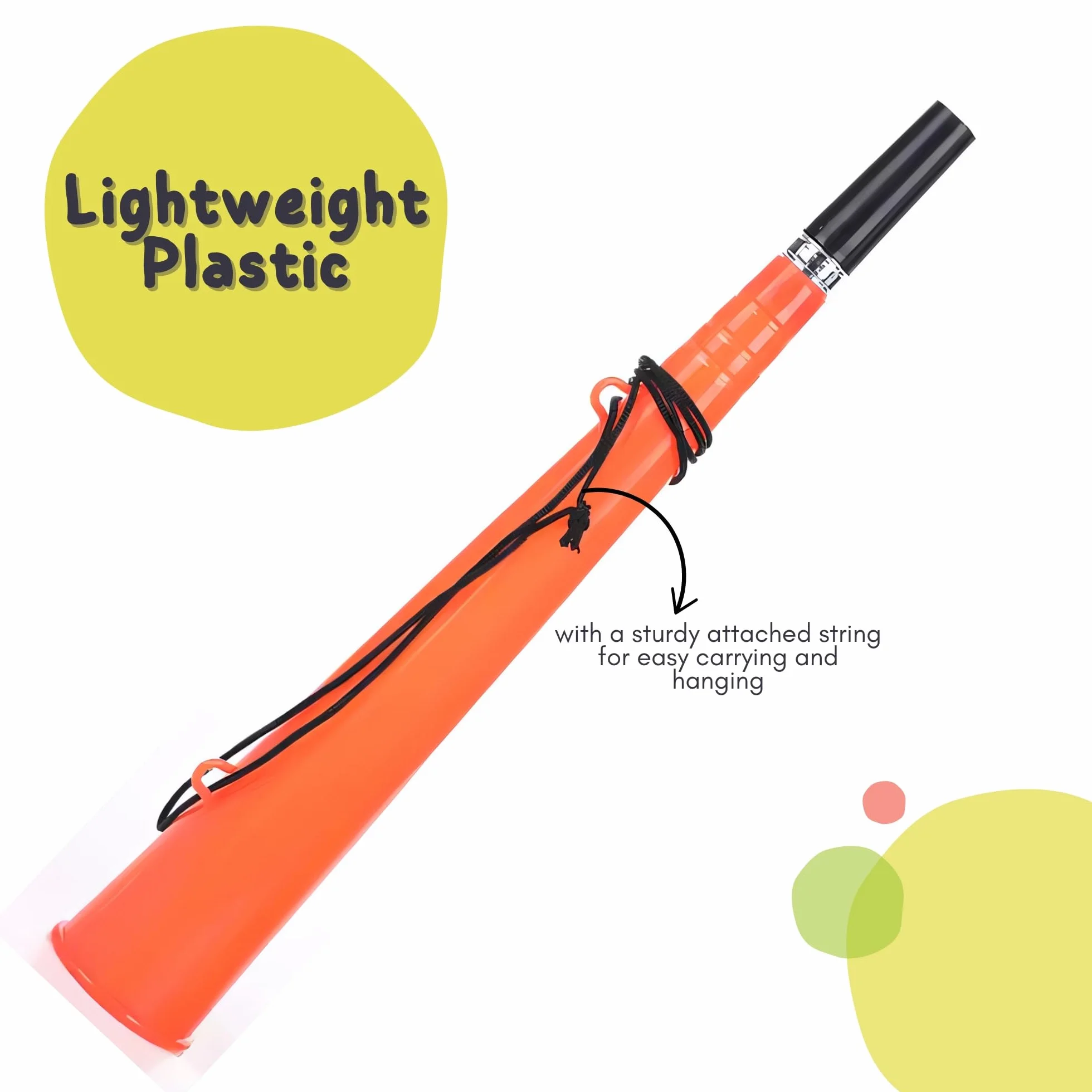 Vuvuzela plastica rumorosa per calcio adulti con cordino 4 confezioni assortiti