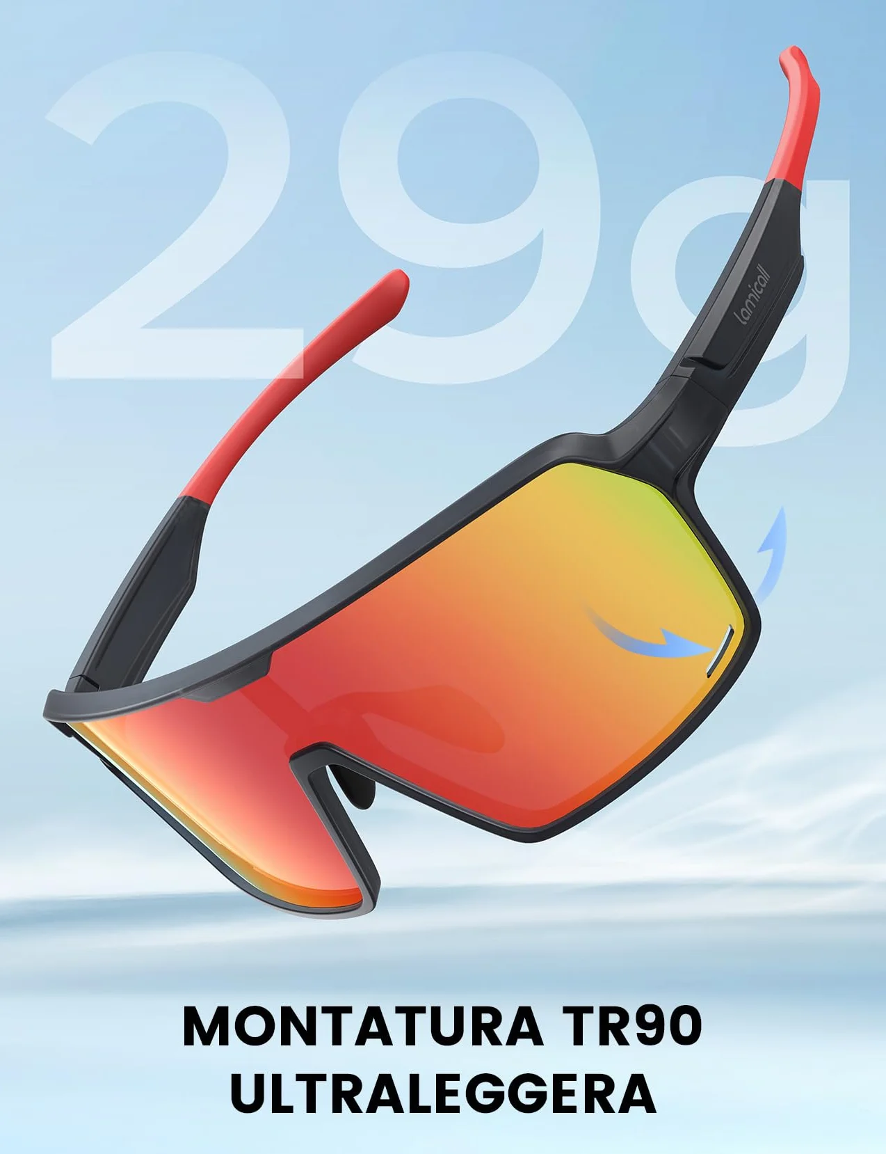 Lamicall Occhiali da Sole Ciclismo Polarizzati UV400 TR90 Telaio Infrangibile Ultraleggero Sportivi Regolabili