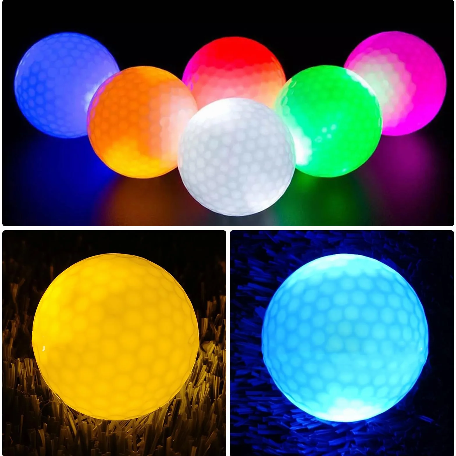 PORFOYO 6 palline da golf luminose LED notte riutilizzabili rosso giallo verde blu bianco rosa