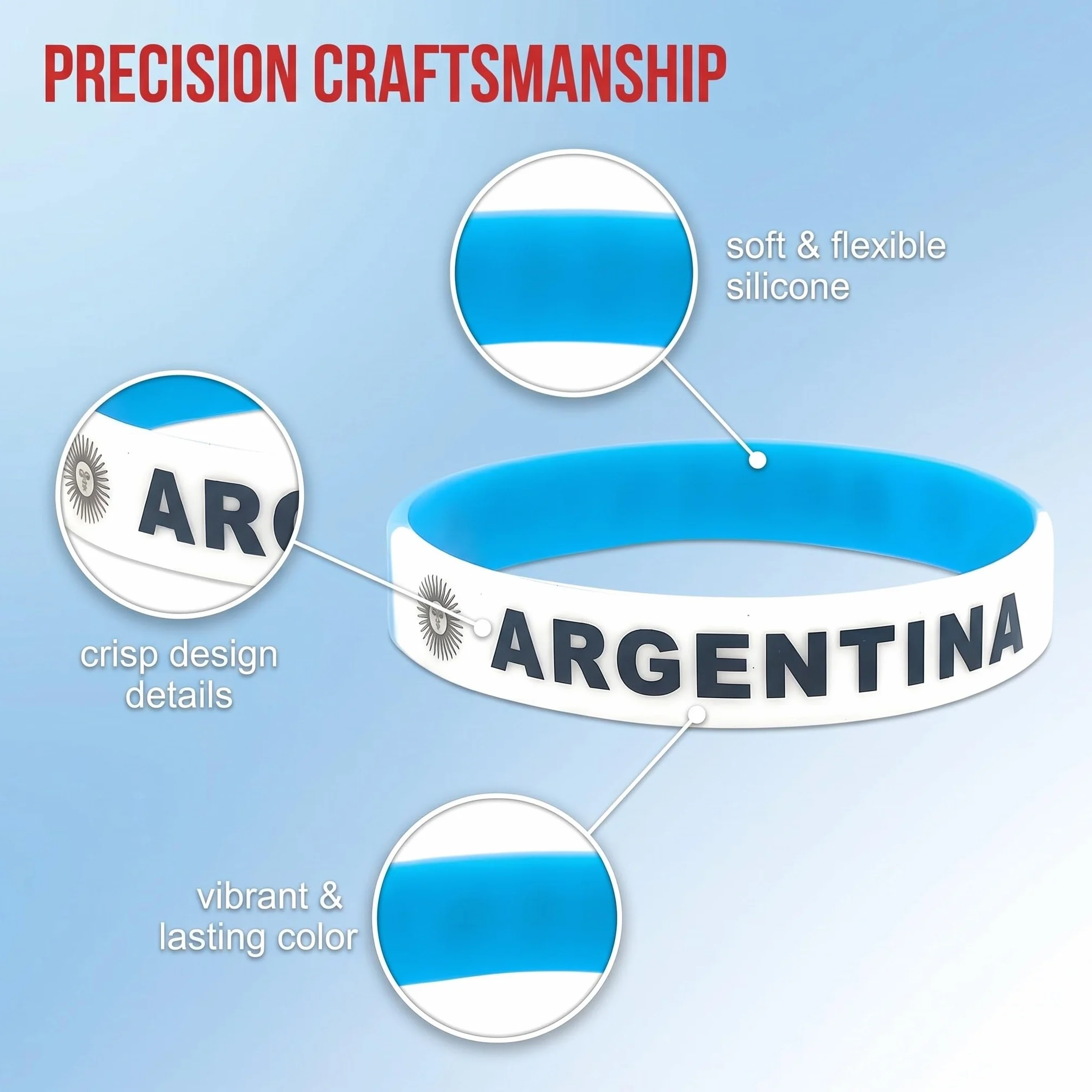 6 Pezzi Braccialetti Silicone Bandiera Argentina, Bracciali Rubber Fan, Accessori Calcio Tifoso