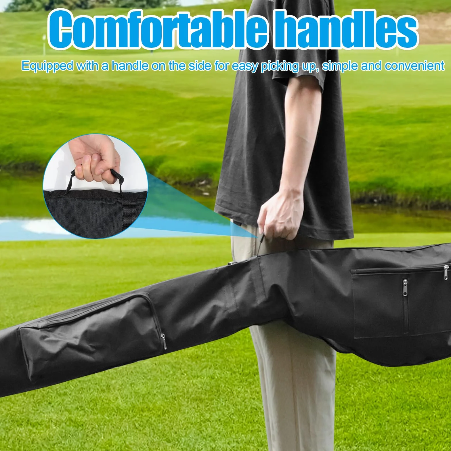 Borsa da viaggio pieghevole per mazze da golf, Borsa porta mazze da golf con cerniera per 8-10, Borsa da golf leggera e portatile impermeabile per donne e uomini, Nero
