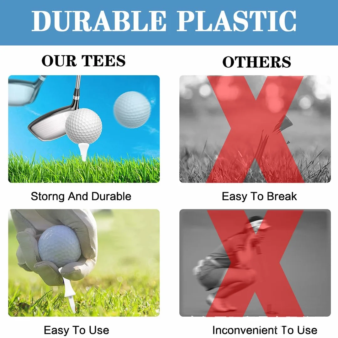 Golf Tees Professional 48 Pezzi in Plastica, Altezza Controllo 32mm/38mm/45mm/51mm/57mm