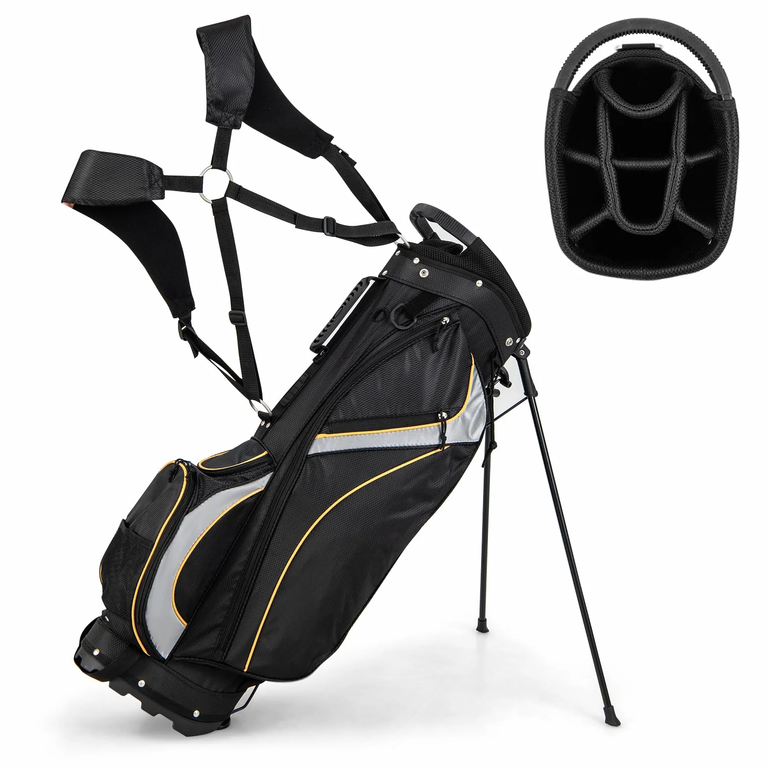 LIFEZEAL Borsa Porta Mazze da Golf da 9 Pollici, Sacche con Cavalletto, Supporto con 8 Scomparti e 3 Tubi in Fibra, Leggera e Durevole 2,3 kg per Golfisti di Ogni Livello, 28 x 21 x 89,5 cm