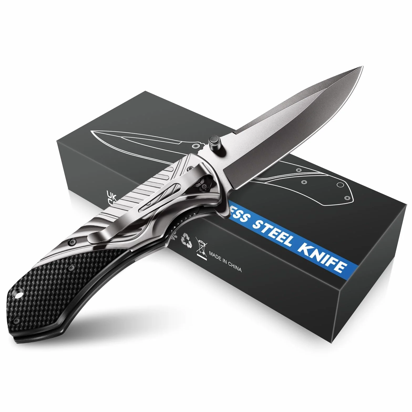 ISEYOU Coltello da Caccia Lama Acciaio Inossidabile 3Cr13 Rivestimento Titanio Portatile Clip Tasca Multifunzione