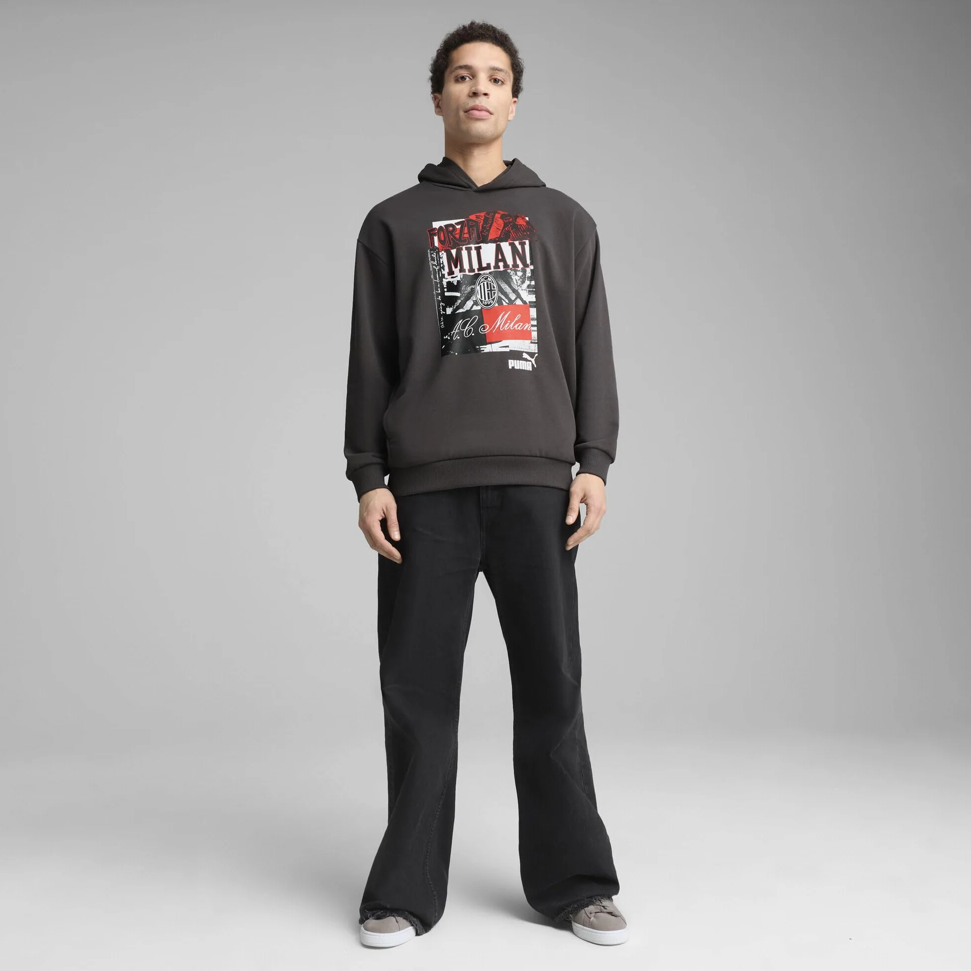 A.C. Milan - Felpa con Cappuccio ftblNRGY+, Adulto, Felpa Sportiva da Calcio di AC Milan, Prodotto Ufficiale, Unisex, Grigio