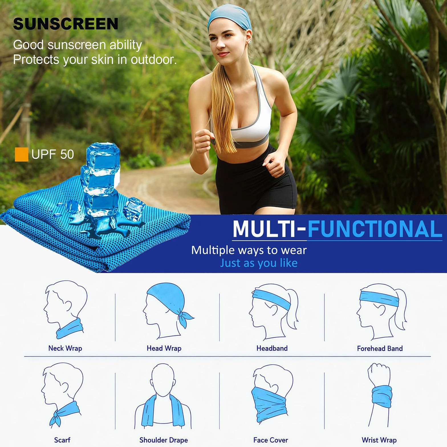 YQXCC 2 Asciugamano Raffreddamento (120 x 30 cm), Asciugamano da ghiaccio, Asciugamano in microfibra per sollievo dal raffreddamento istantaneo per Yoga Golf Palestra Campeggio