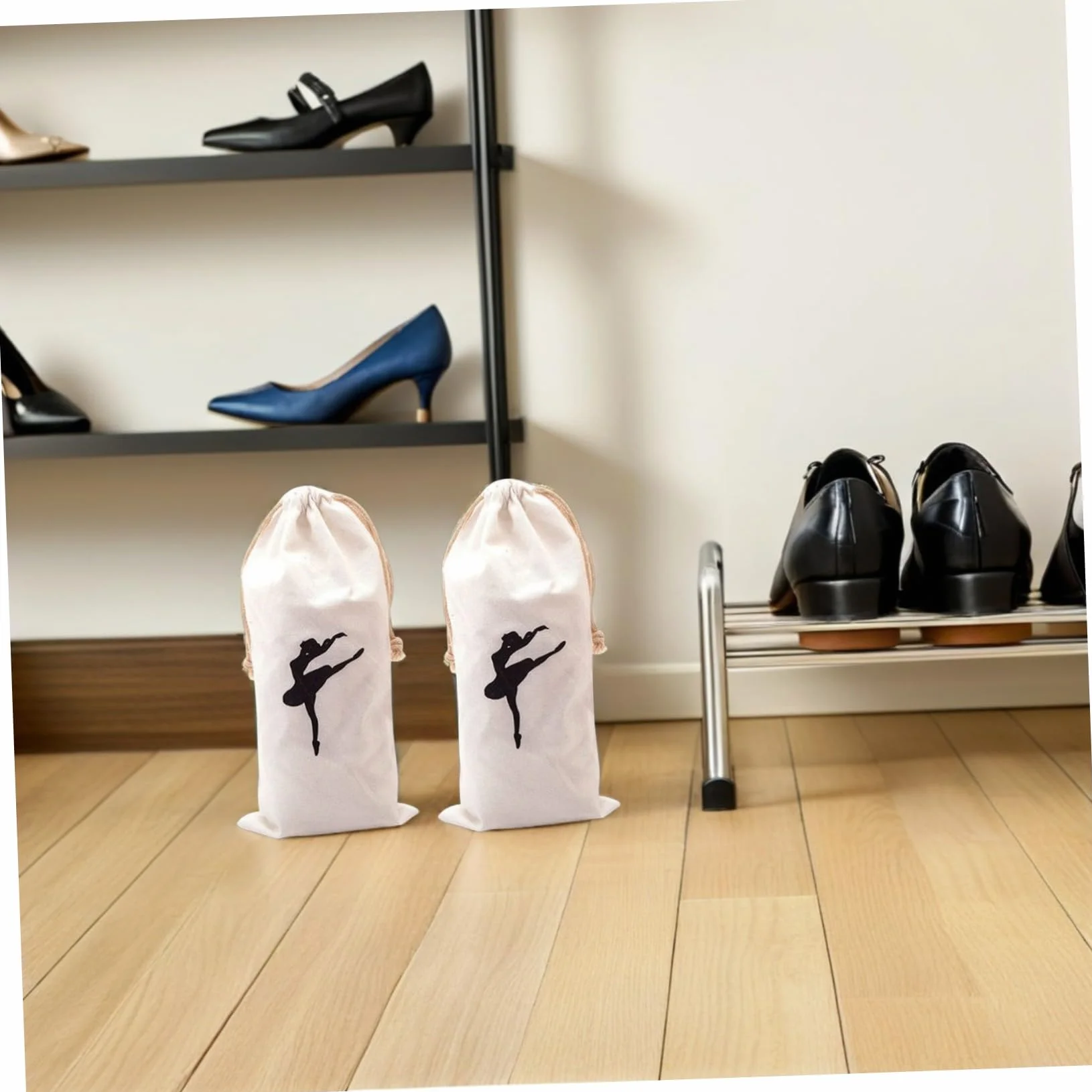 Borsa Porta Scarpe da Punta in Tela Bianca con Coulisse per Danza Classica e Balletto Sacchetto per Scarpette 10.6x5.1 Pollici