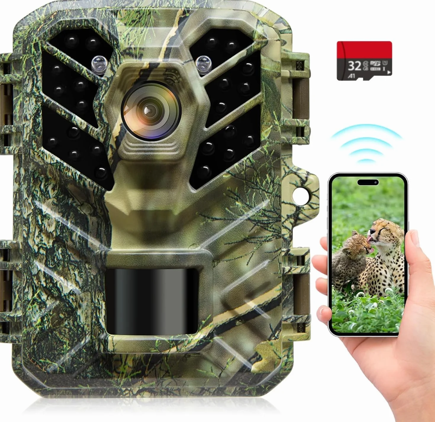 Coolifepro Fototrappola WIFI Bluetooth 32MP 1080P Caccia IR Visione Notturna Impermeabile IP66 con Scheda SD 32GB