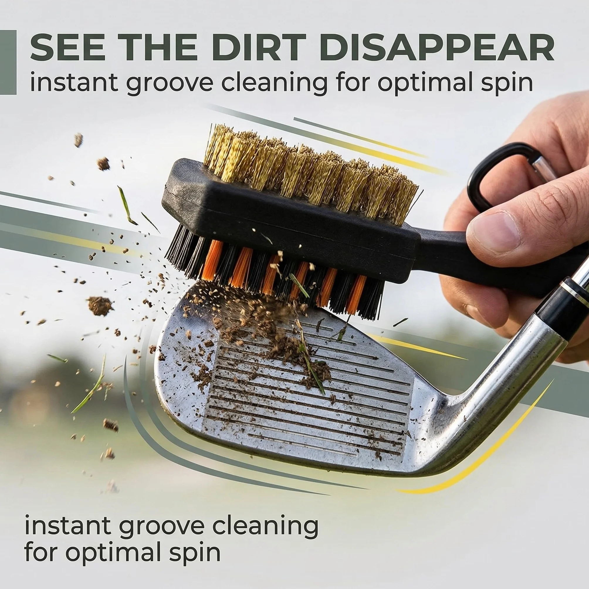 Spazzola per la Pulizia del Golf con Moschettone in Alluminio e Groove Cleaner