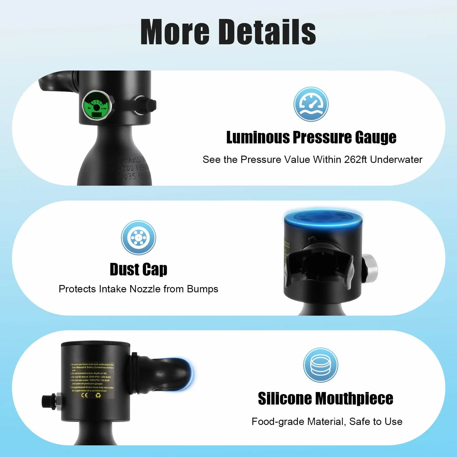 Mini bombola subacquea 0,5 l 3000 psi 200 bar serbatoio ossigeno portatile attrezzatura immersioni