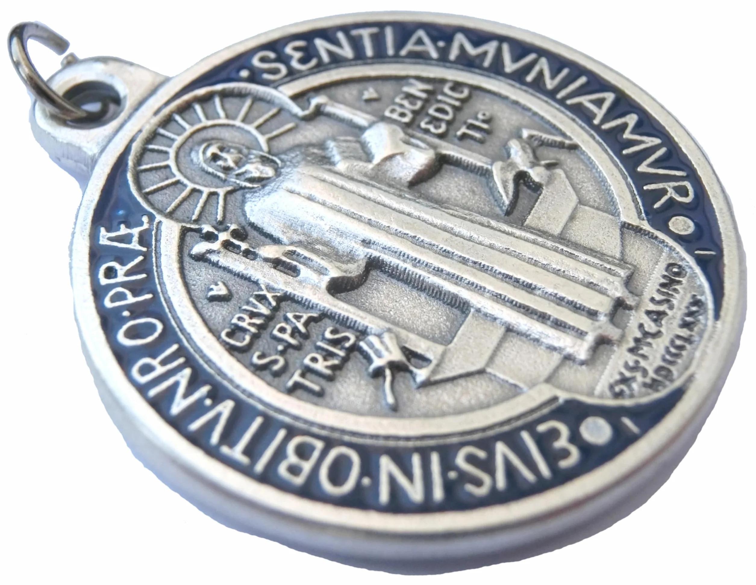 Medaglia di San Benedetto smaltato argento 32 mm anello esorcista esorcismo