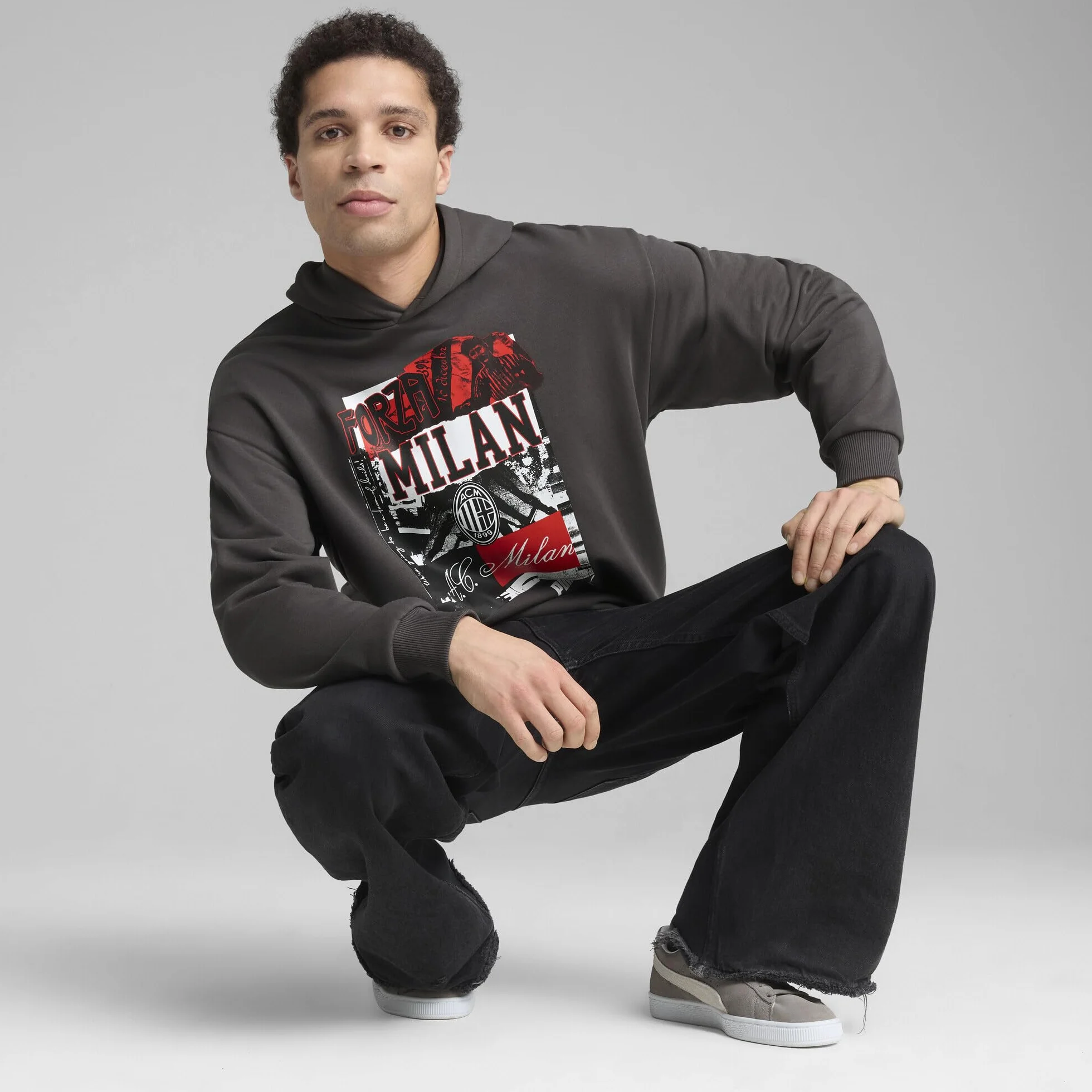 A.C. Milan - Felpa con Cappuccio ftblNRGY+, Adulto, Felpa Sportiva da Calcio di AC Milan, Prodotto Ufficiale, Unisex, Grigio