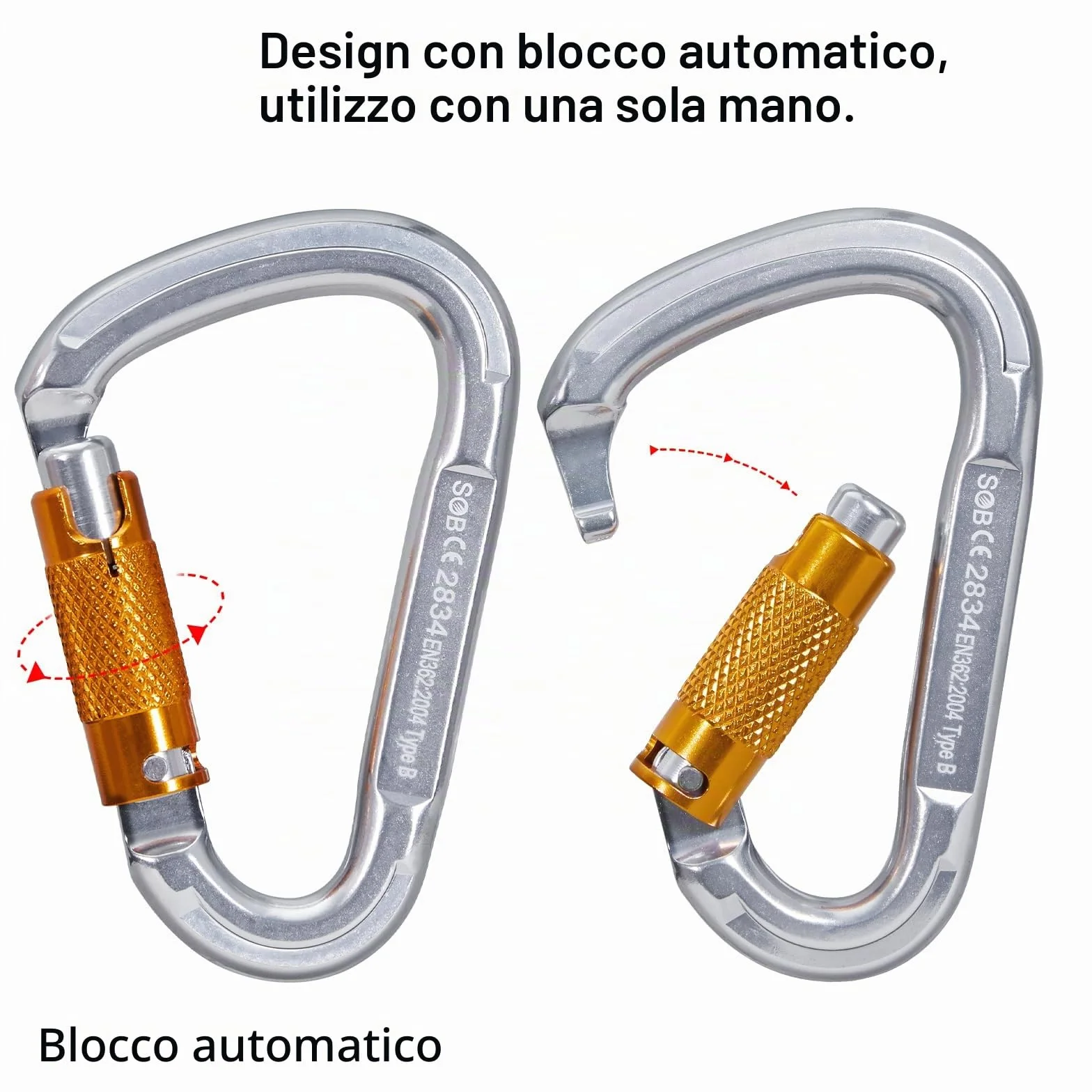 Moschettone da Arrampicata con Cancello a Vite, Doppia, per Servizio Pesante