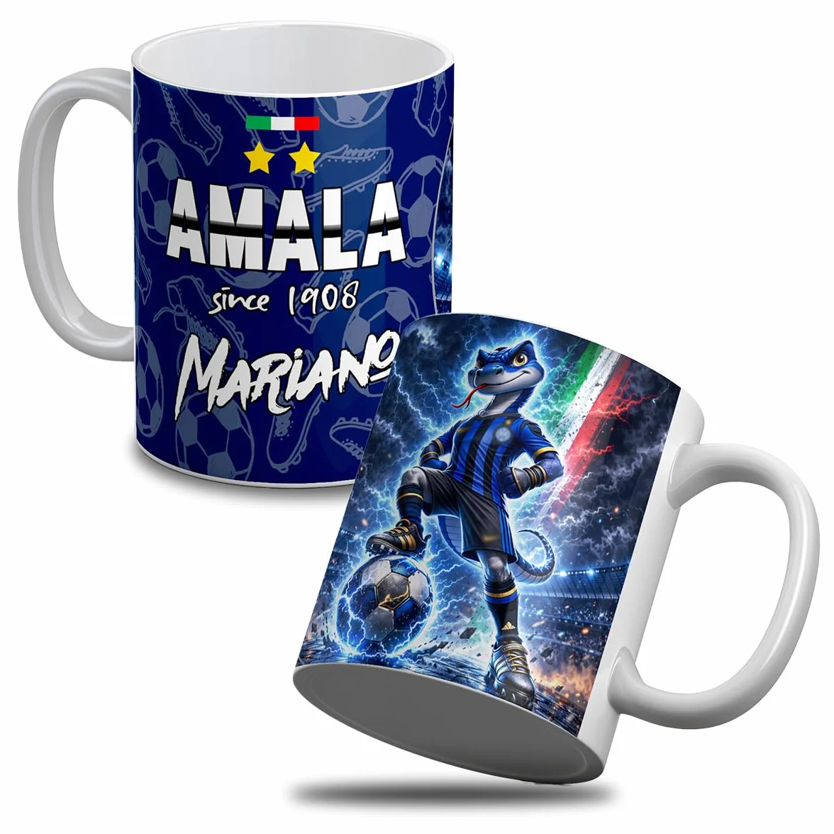 Tazza in Ceramica Tifoso Inter Nerazzurro Mascot Serpente Calcio Personalizzabile Nome Idea Regalo