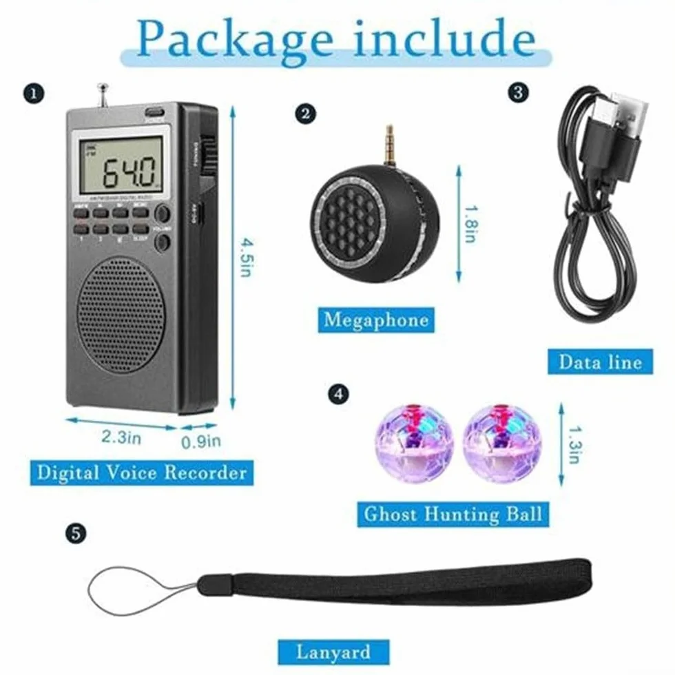 Set attrezzature da caccia ai fantasmi, kit portatile per indagini paranormali con radio integrata a batteria al litio (6 pezzi)