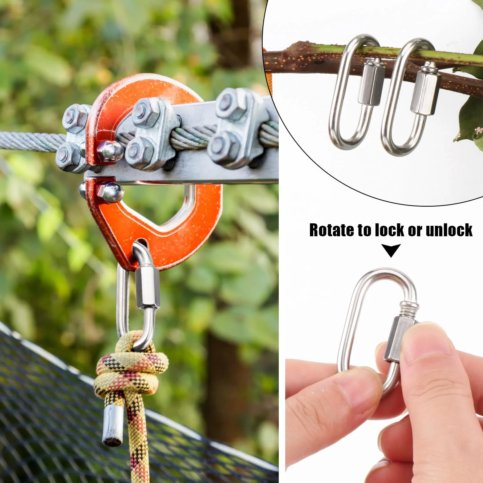 Moschettone a Vite M6 Acciaio Inox 304 Connettori con Chiusura Avvitabile per Outdoor Biciclette Imbracature Fai da Te
