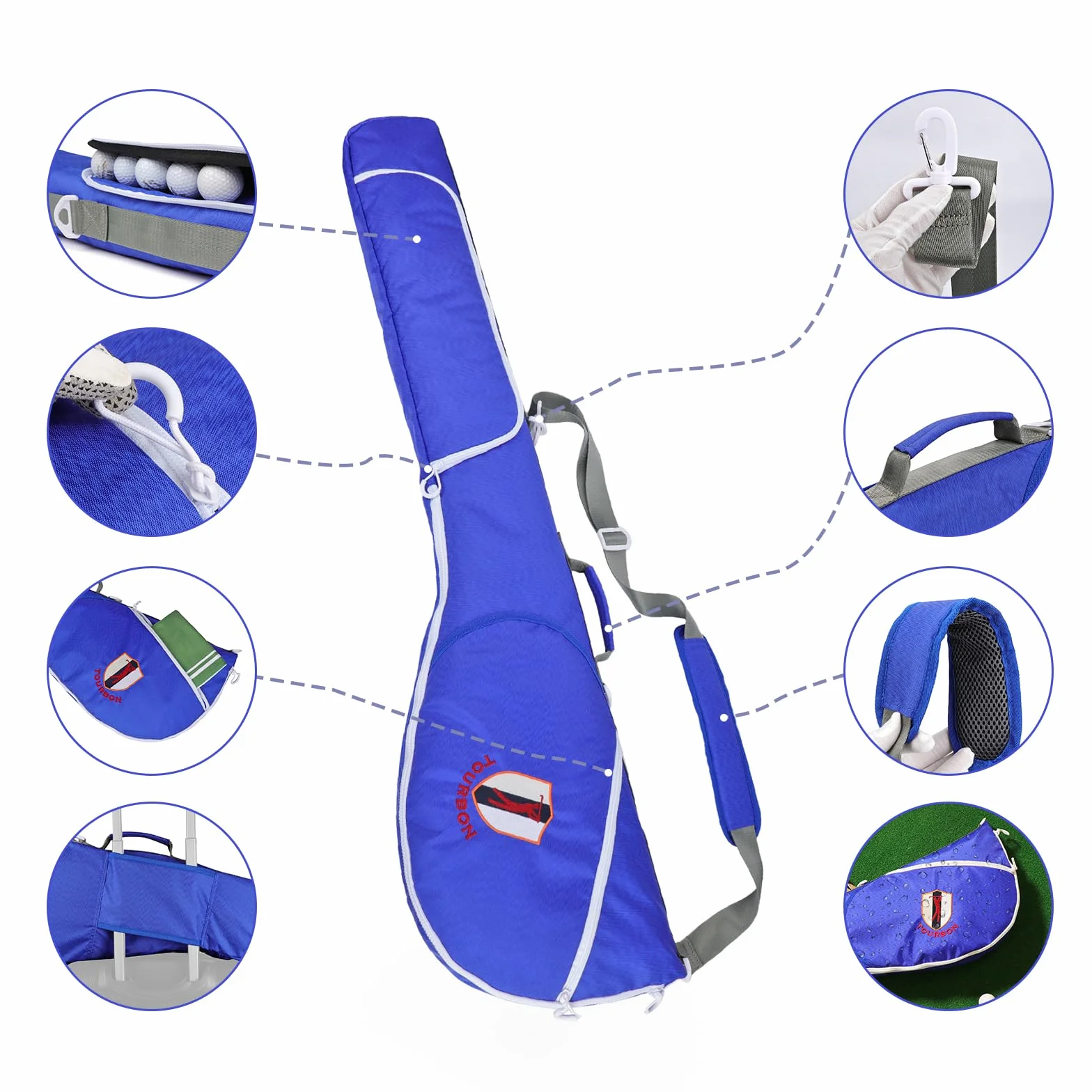 TOURBON - Bolsa de golf portátil de nailon, ligera, plegable, para palos de golf, viajes, entrenamiento