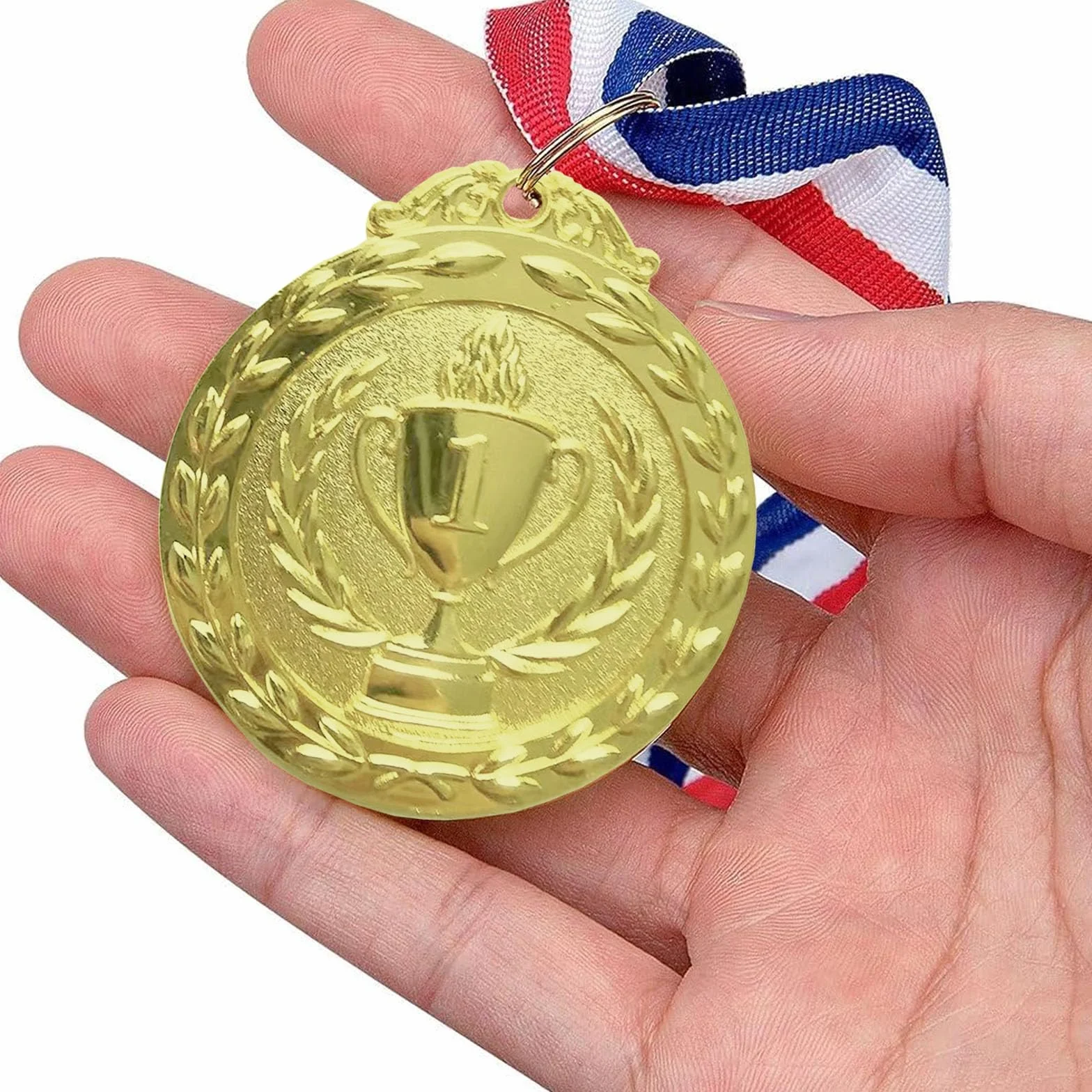 Medaglie in Metallo Oro Argento Bronzo per Bambini Vincitori Concorsi Feste Stile Olimpico con Collari, 12 Pezzi