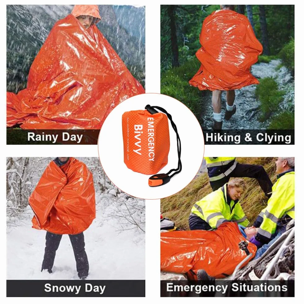 Sacco a Pelo di Sopravvivenza Riutilizzabile con Braccialetto Coperta Isolamento Termico Primo Soccorso Outdoor