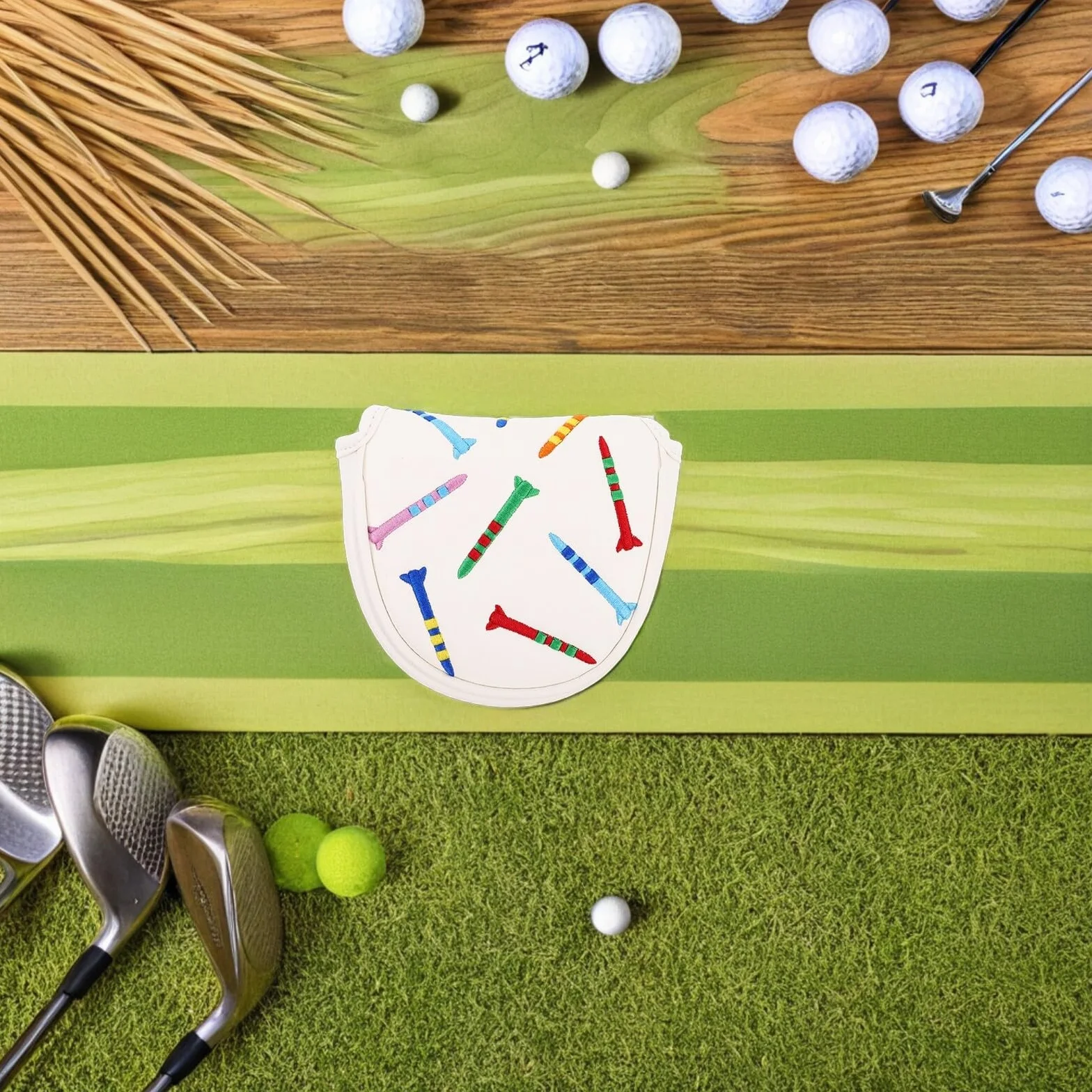 MAGICLULU Copri Putter da Golf Bianco in Pu con Rivestimento Interno e Design Ricamato, Protezione per Mazze