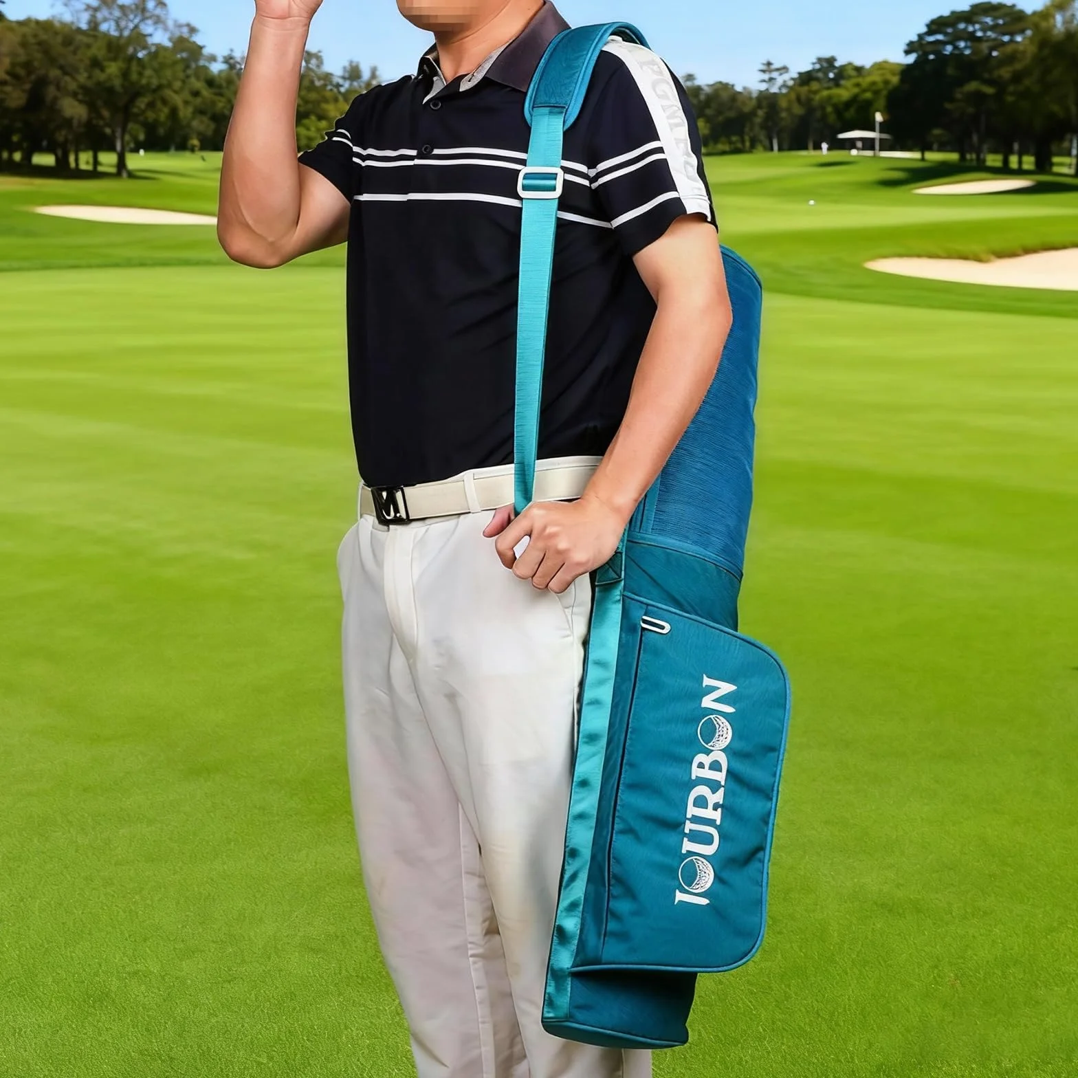 TOURBON Borsa da golf in nylon leggera per la conservazione delle mazze da golf, con tasche, per uomo e donna, con tracolla regolabile