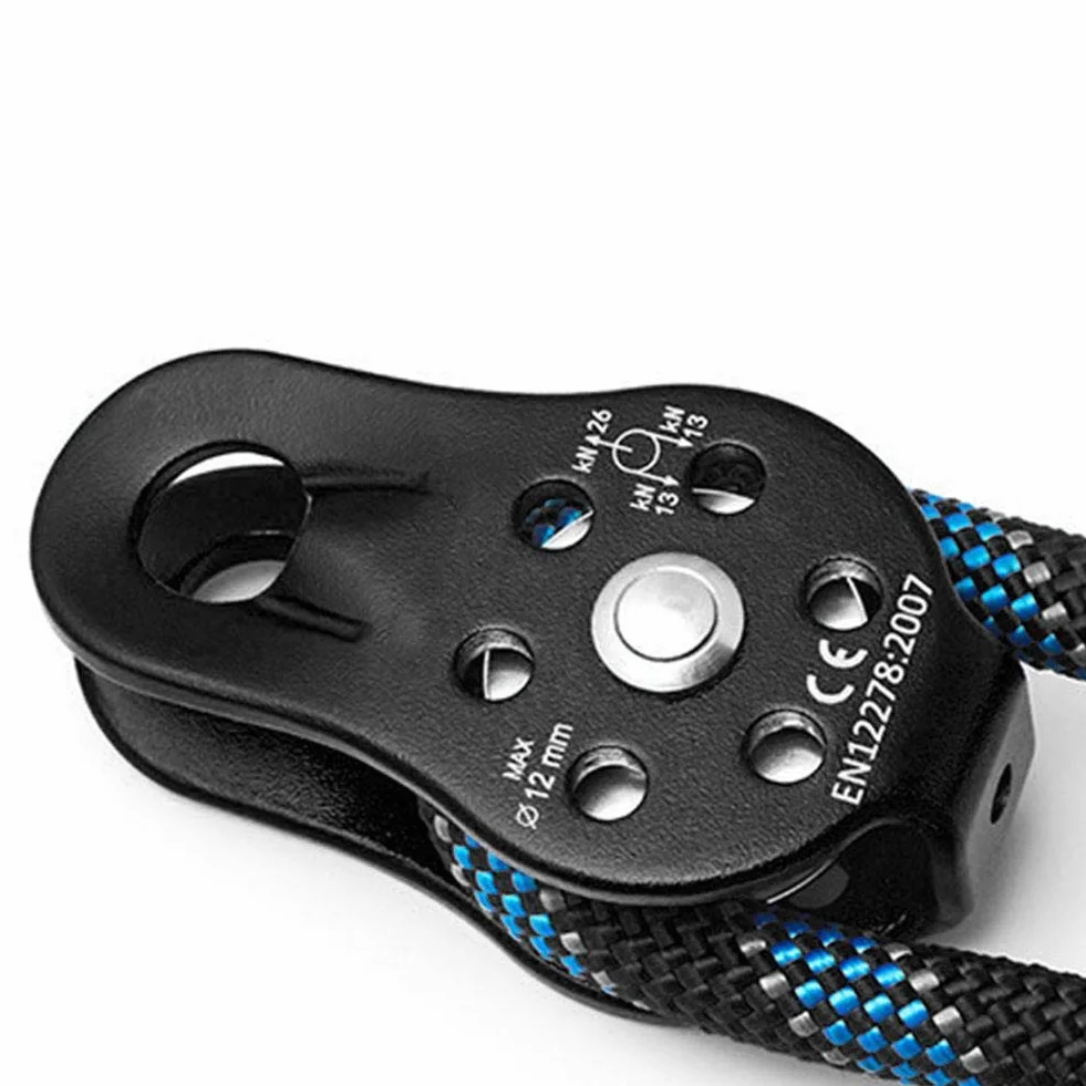Carrucola da Arrampicata su Roccia 26KN in Lega di Alluminio per Corda da 12 mm Nero