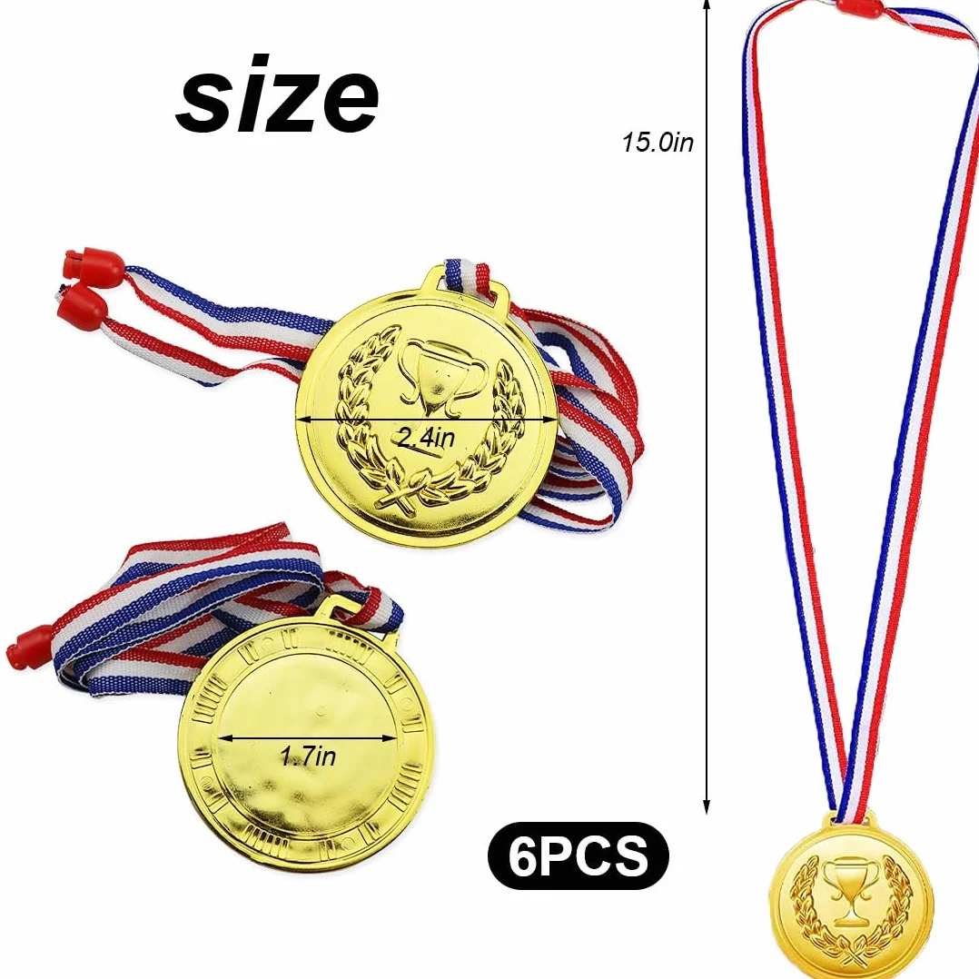 Medaglie Compleanno Bambini, Set di 6 Medaglie Olimpiche in Plastica con Nastri