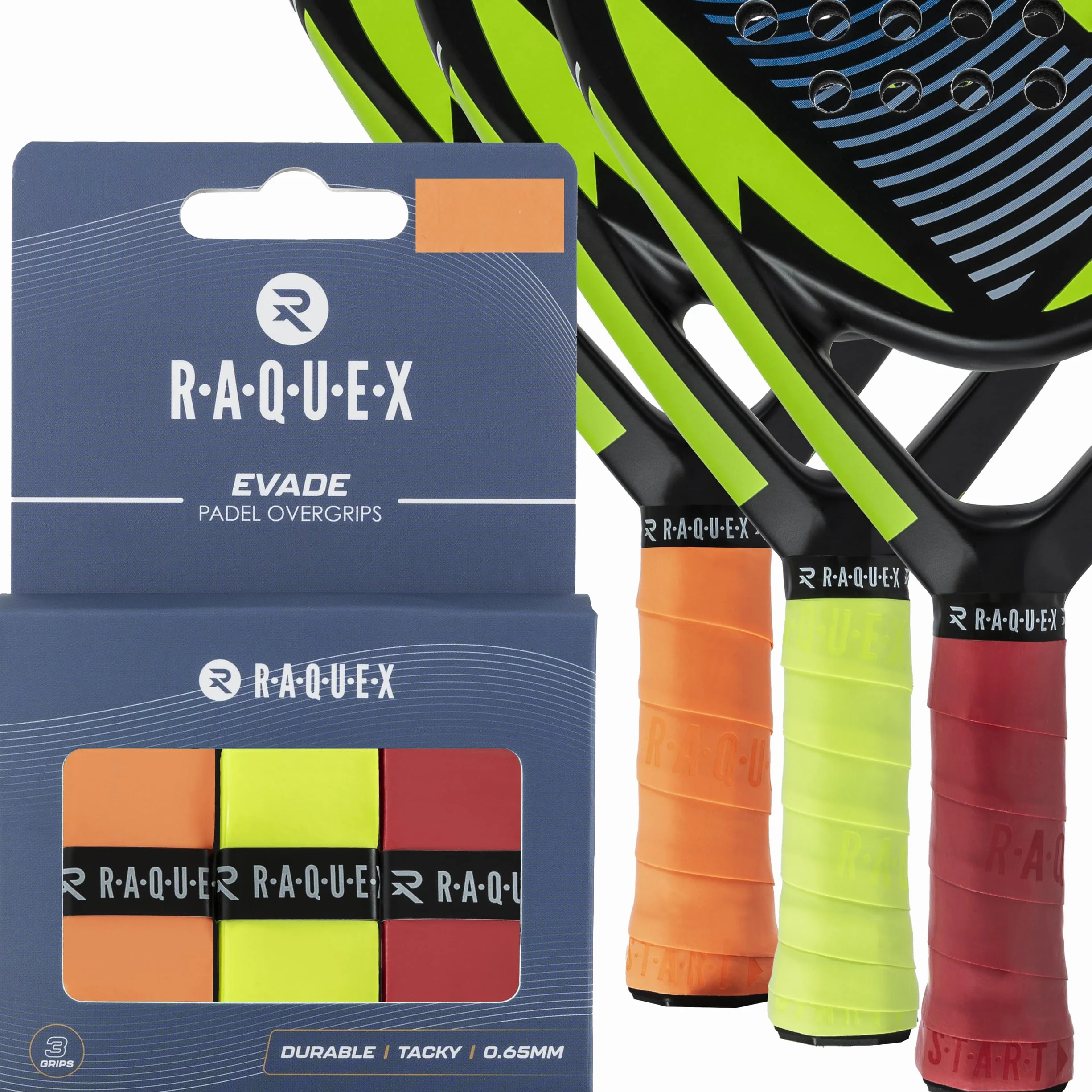 Raquex Nastro Overgrip Racchette da Padel 0,65 mm Antiscivolo 10 Colori 3 Nastri