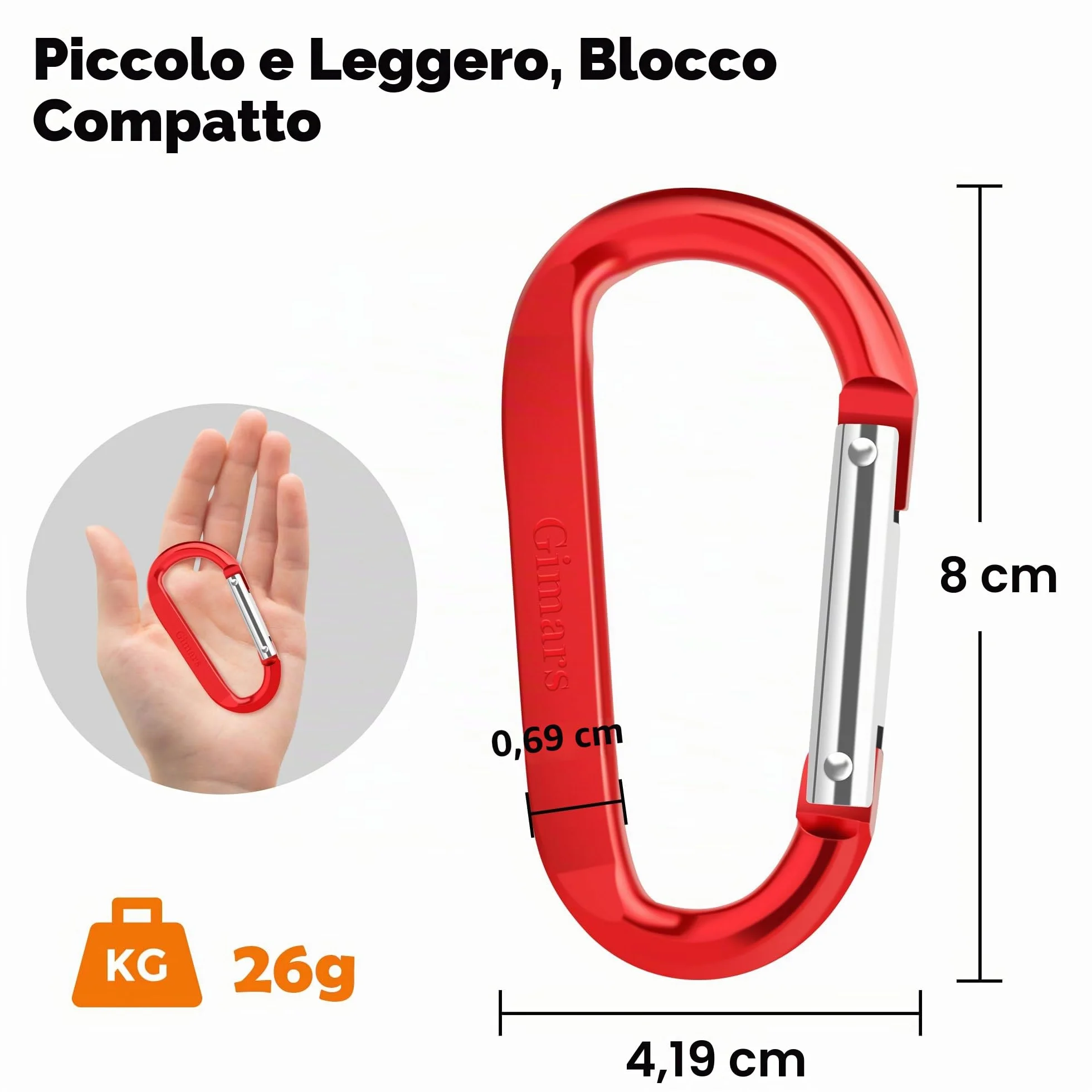Gimars 8cm 10 Pz Moschettoni Portachiavi con Chiusura a Molla in Lega di Alluminio D Forma Gancio per Campeggio Trekking