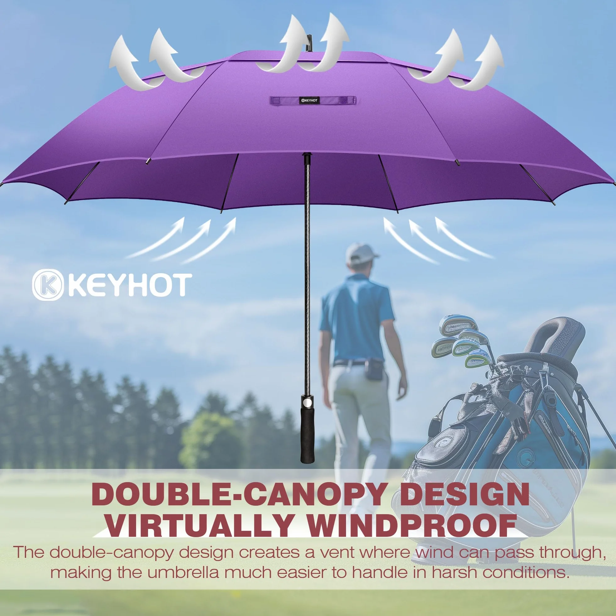 Ombrello Grande da Pioggia M/L/XL/XXL, Ombrelli Golf Grande Automatici Stormproof Doppio Baldacchino Stabile per 4 Persone Uomini Donne