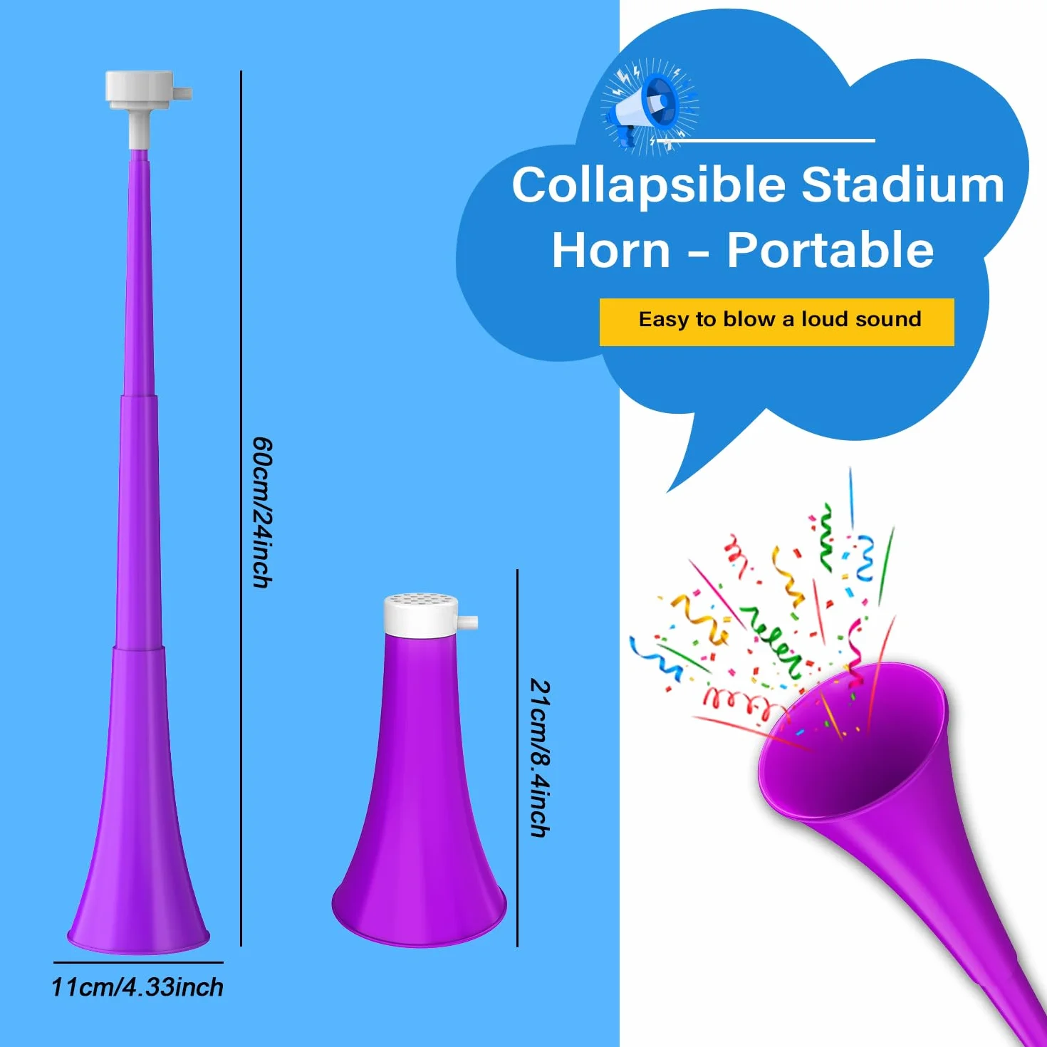 Qidoe Tromba per Stadio Vuvuzelas Tromba Rumorosa Pieghevole per Calcio Trombe per Soffio Tromba Rumorosa a Mano per Eventi Sportivi, Lauree, Giochi, Forniture per Feste, Omaggi, Accessori