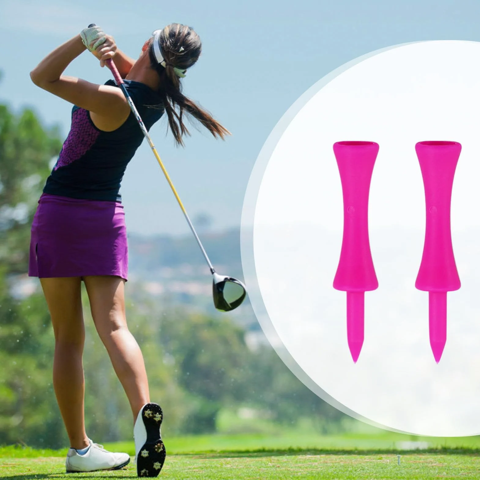 100 tè da golf in plastica, 57 mm, Tee da golf rosa, ben visibili, colori vivaci, Castle Tees Golf portatili per golfisti per esercitare, indistruttibili tè da golf in plastica