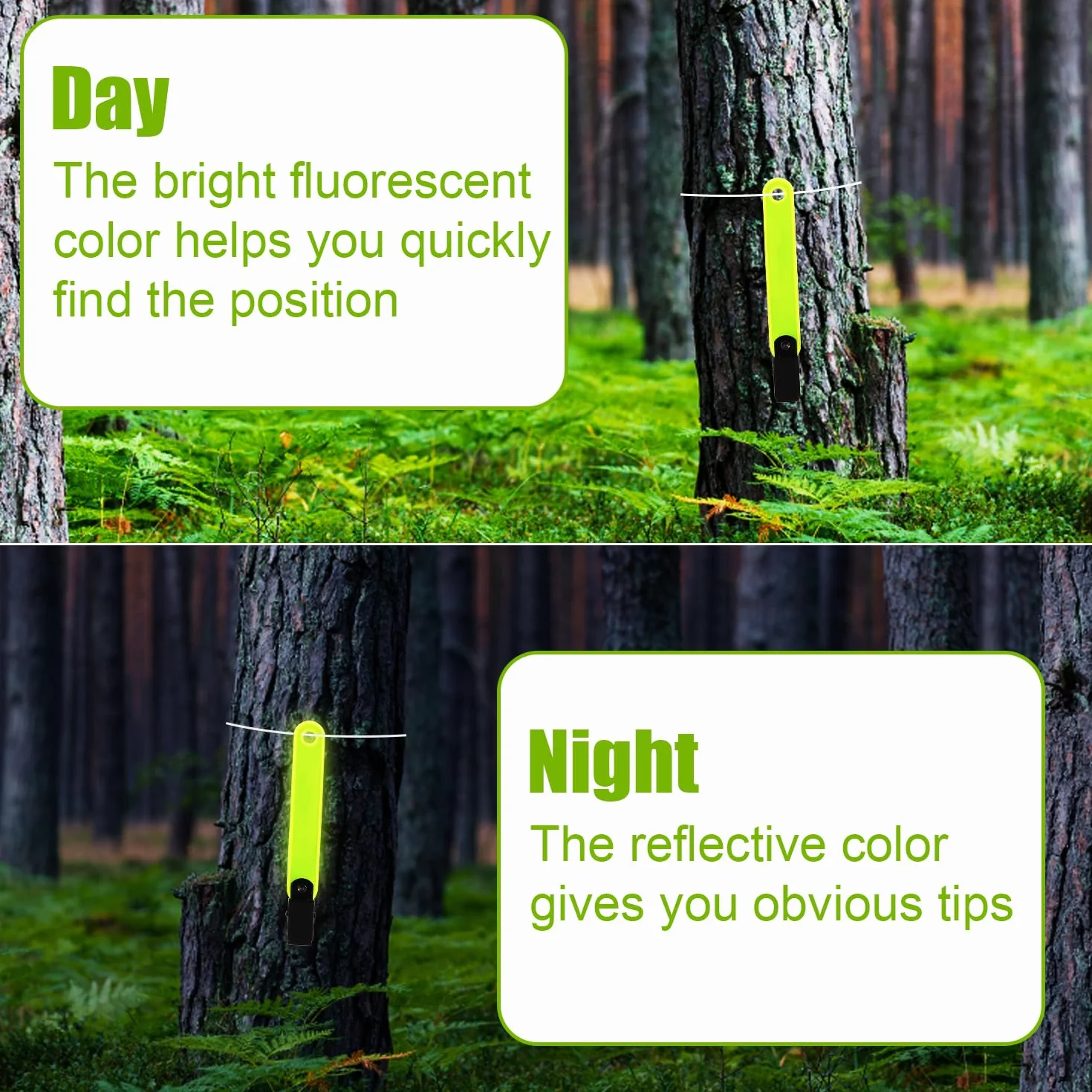 Segnavia Riflettenti 24pz con Clip Giorno e Notte per Caccia Escursionismo Campeggio Giallo Fluorescente