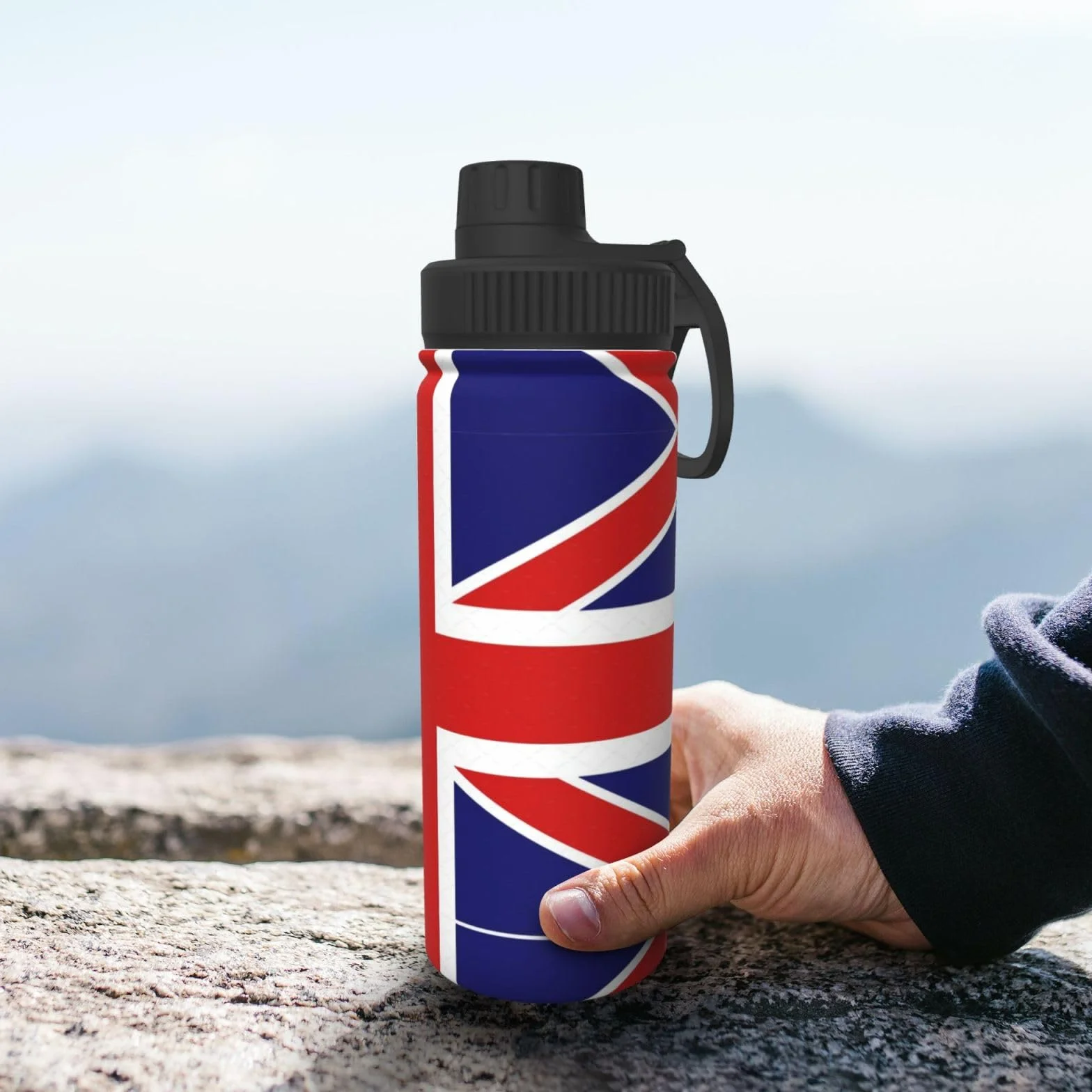 Borraccia termica con bandiera inglese, 510 ml, in acciaio inox, con coperchio a beccuccio, da viaggio
