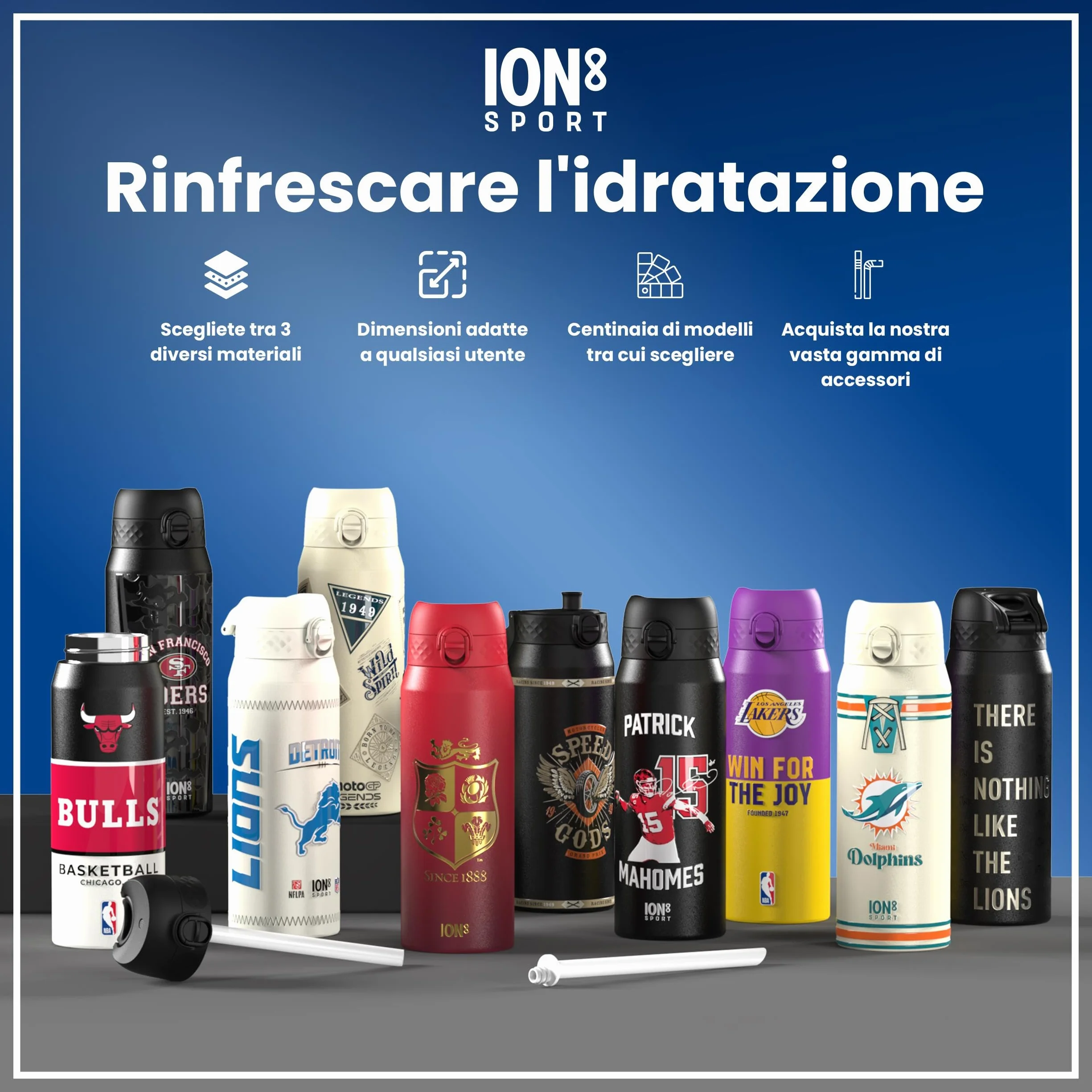 Ion8 NBA Borraccia, a Prova di Perdite, Facile da Aprire, Serratura Sicura, Lavabile in Lavastoviglie, Maniglia per il Trasporto, Facile Pulizia