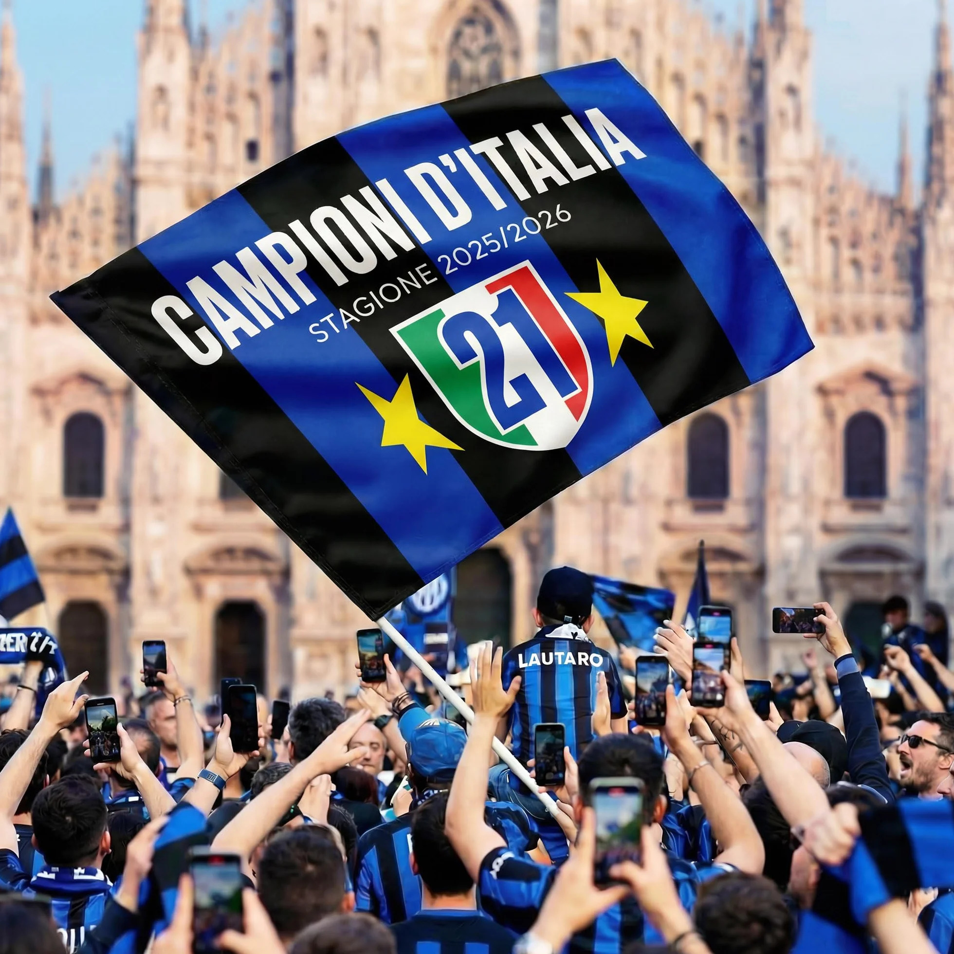 Bandiera Inter 21 Scudetto Neroazzurra 100x150 cm Stagione 2025/26