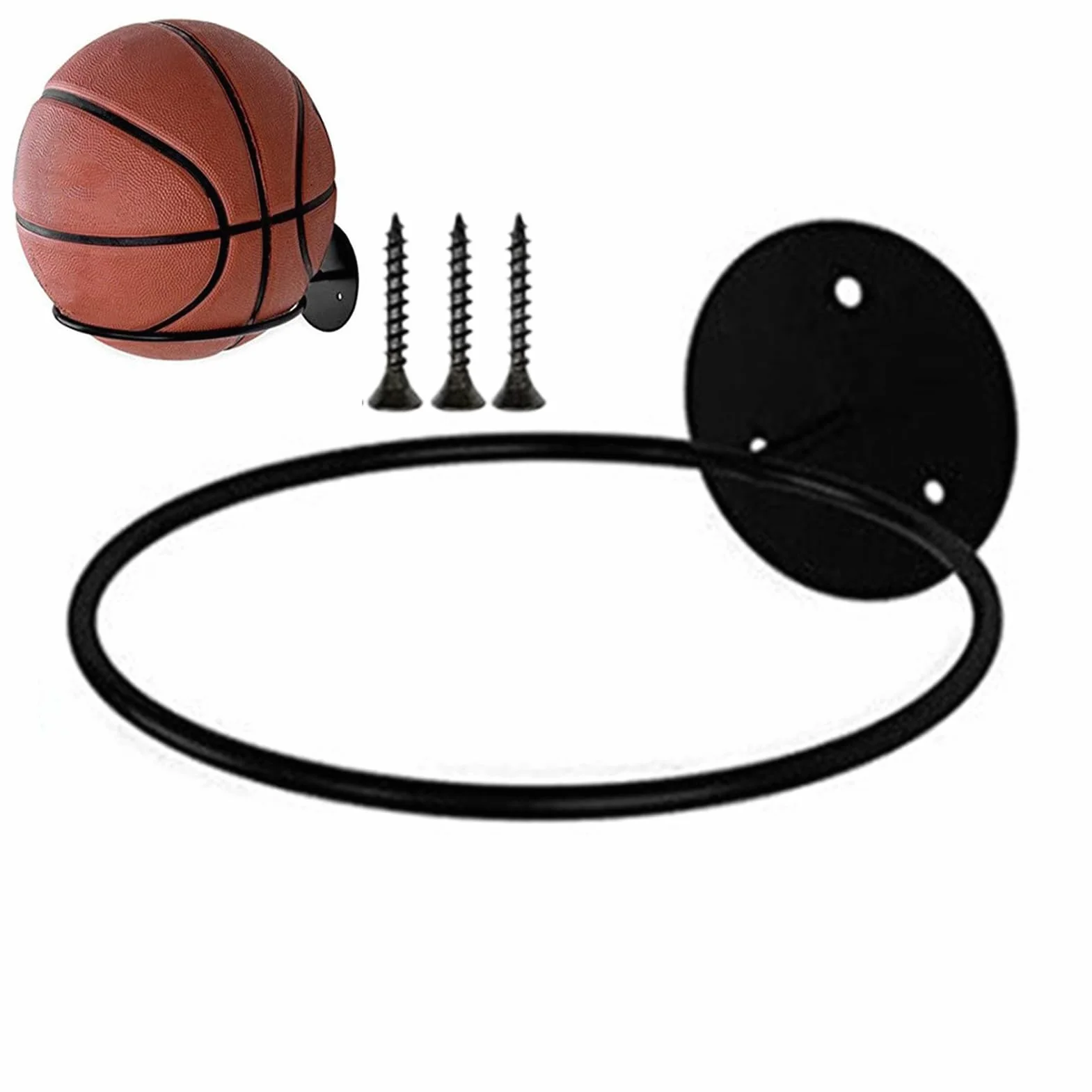 Generico Supporto da parete per basket - Portaoggetti nero montato a parete con viti, display in metallo