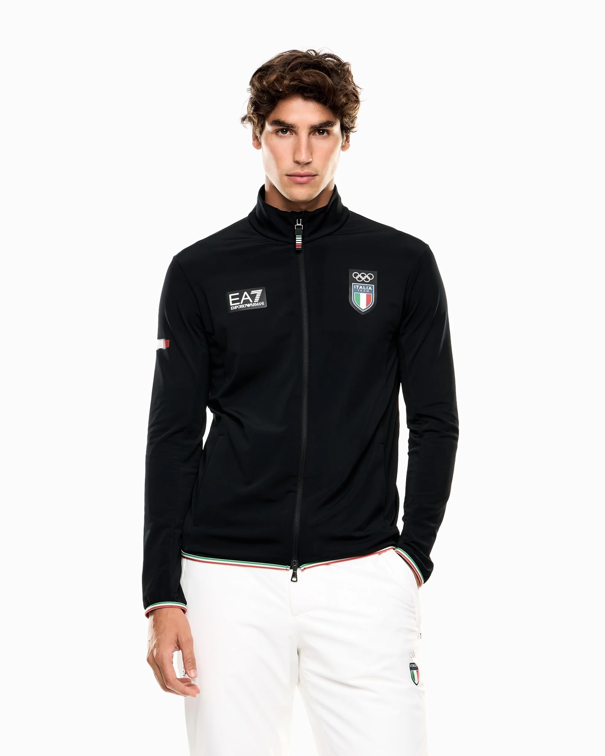 Emporio Armani EA7 Italia Team Olimpiadi 2026, Felpa con Zip da Sci in Tessuto Powerstretch da Uomo, 7M001269