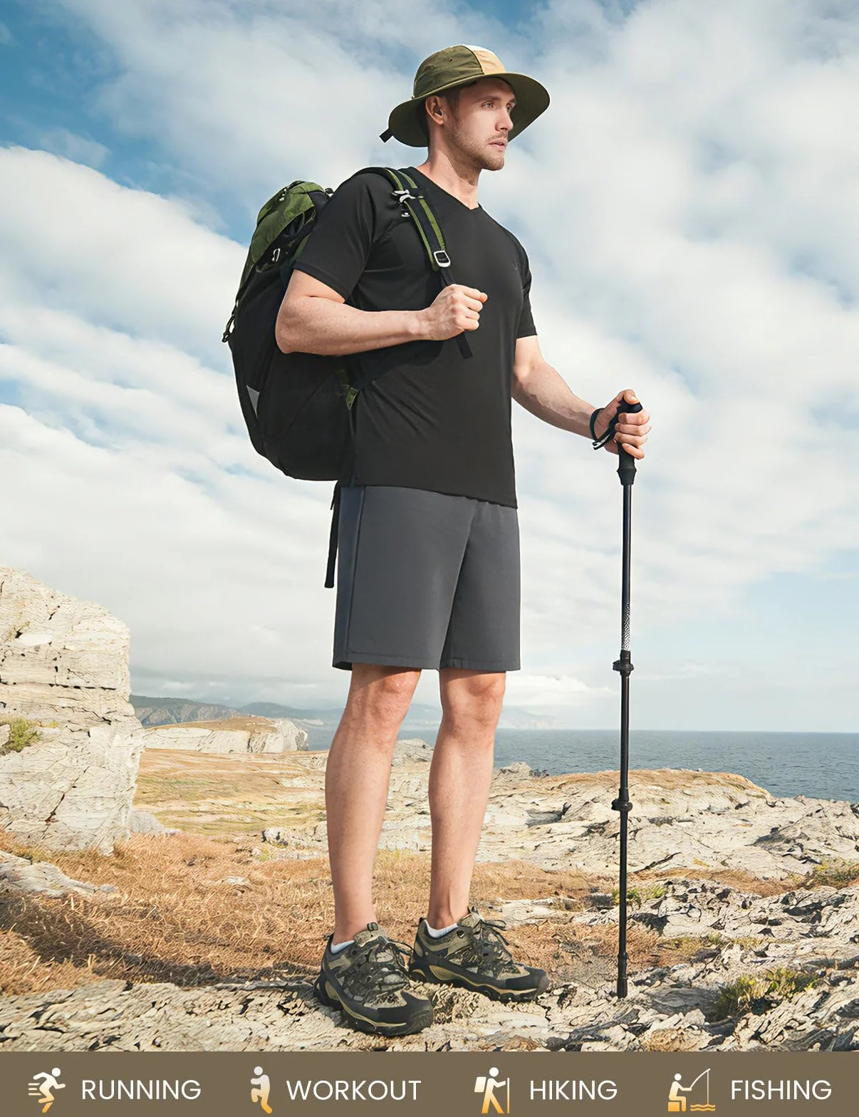 baleaf Camicie da uomo con protezione solare a maniche corte, top da escursionismo, scollo a V, ad asciugatura rapida, UPF50+, maglietta da palestra, sport, allenamento, verde