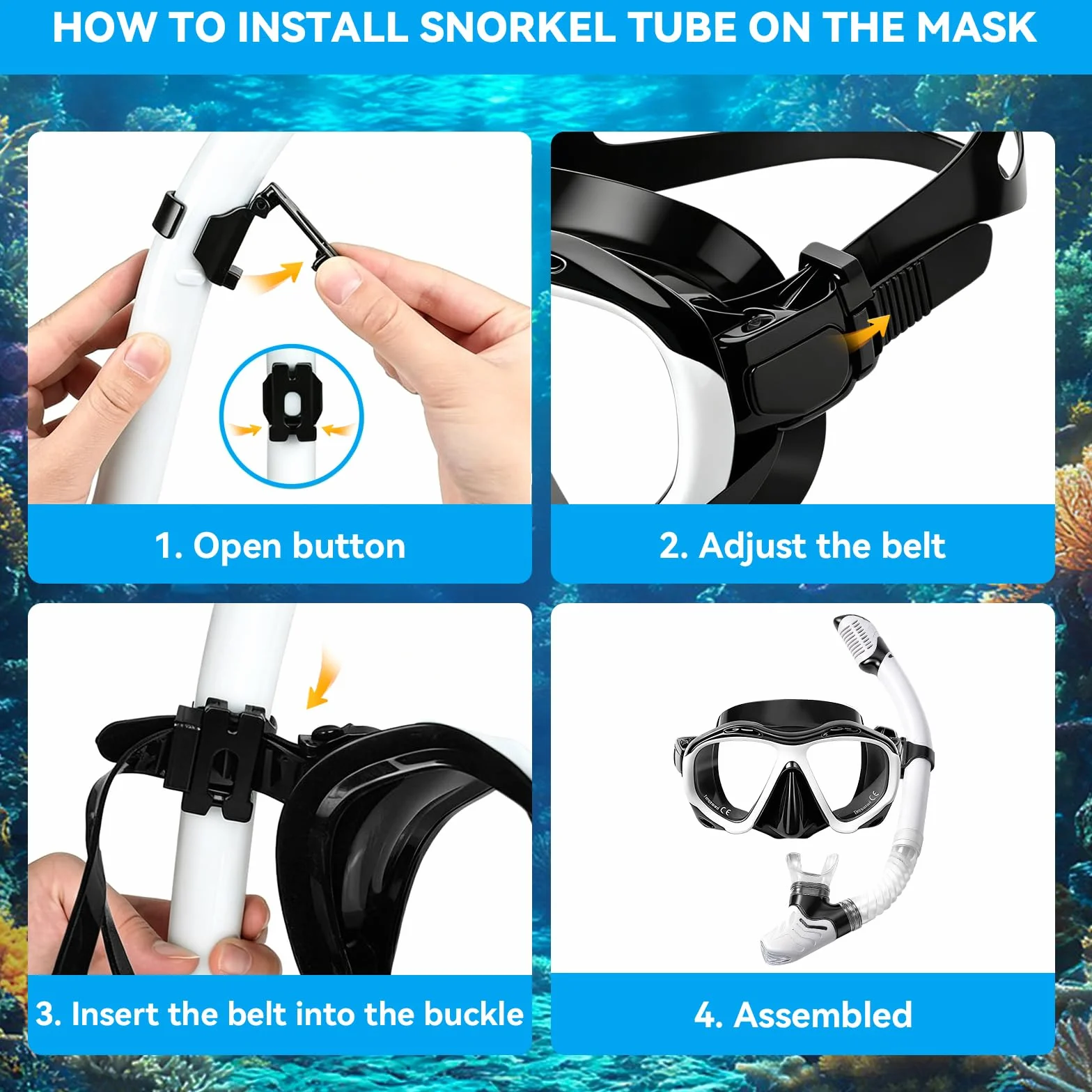 Maschera Subacquea Anti-Appannamento 180° Panoramica con Boccaglio Asciutto in Vetro Temperato per Immersioni