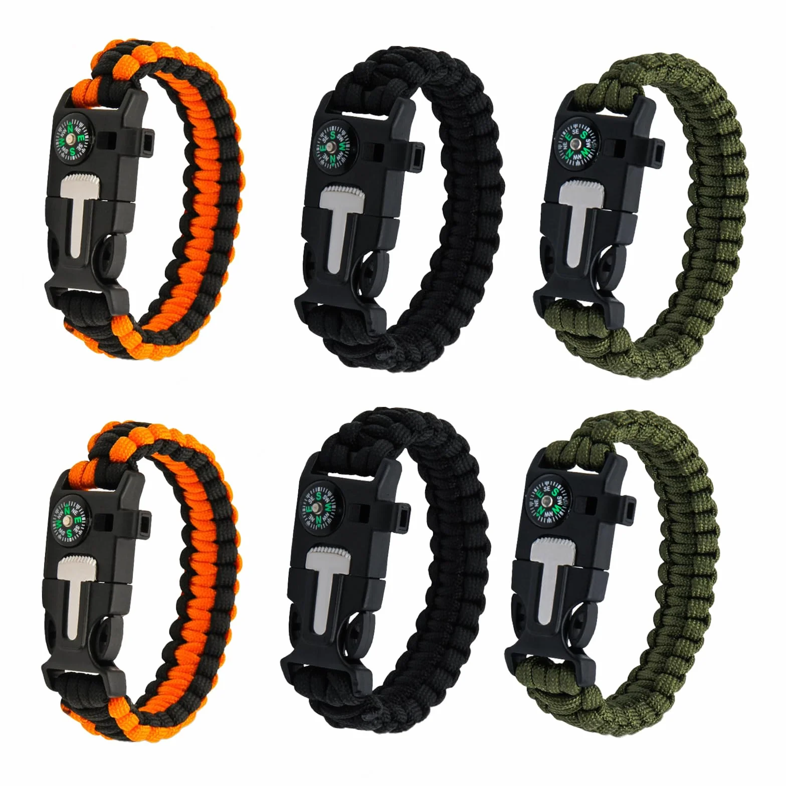 Braccialetto Paracord Sopravvivenza 6 Pezzi per Escursionismo Campeggio Emergenza Caccia Pesca 3 Colori