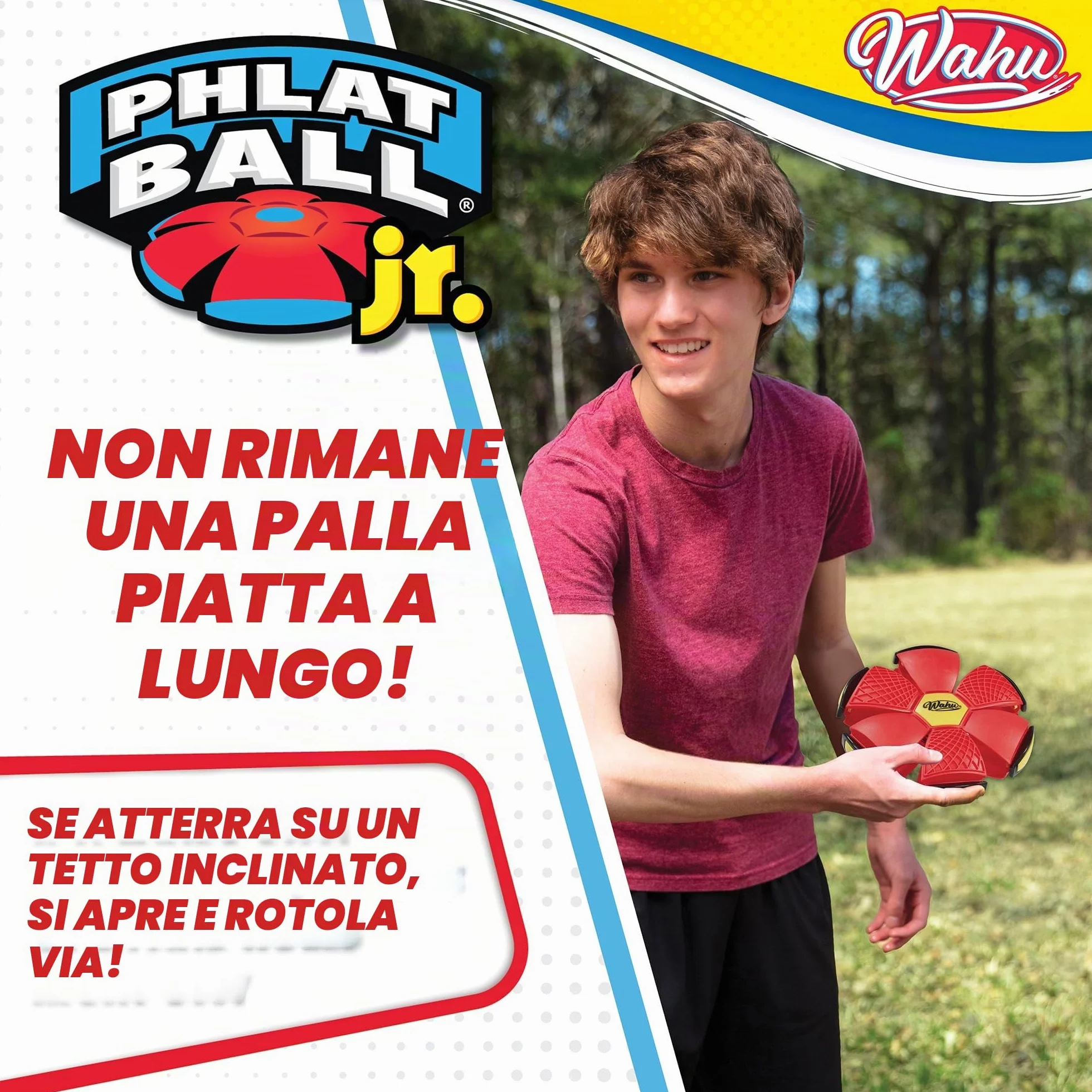 Wahu PHLAT BALL Junior Rosso Mini Frisbee Volante Trasformabile in Pallone Giochi da Giardino per Bambini dai 5 Anni 10,2cm 15,2cm