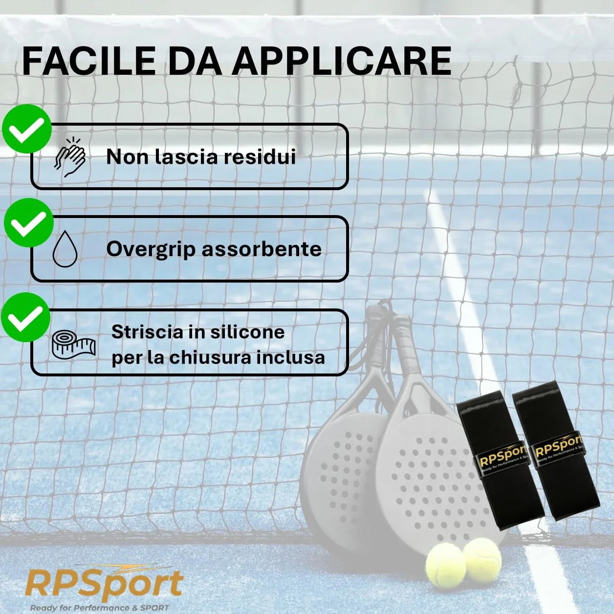 RPSport Overgrip Padel Nero Antiscivolo 3 Strati - Grip Extra Aderente per Racchetta