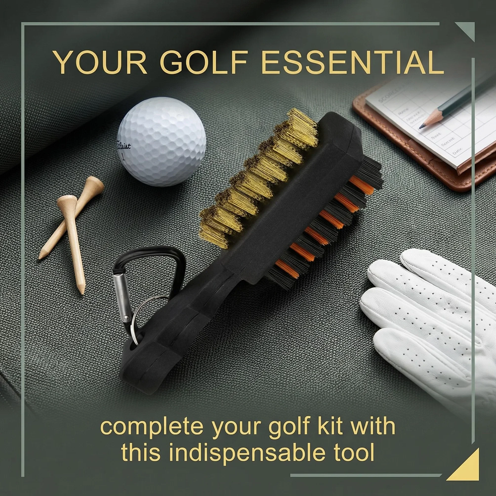 Spazzola per la Pulizia del Golf con Moschettone in Alluminio e Groove Cleaner