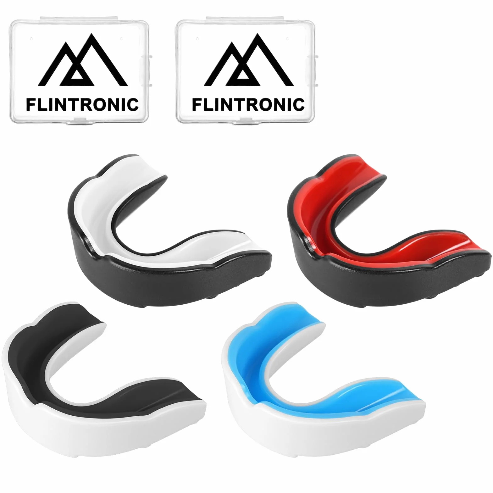 Flintronic Paradenti per Adulti e Bambini 4 Pezzi Sportivo Slim Rugby Boxe Kick Boxing Arti Marziali Hockey Taekwondo