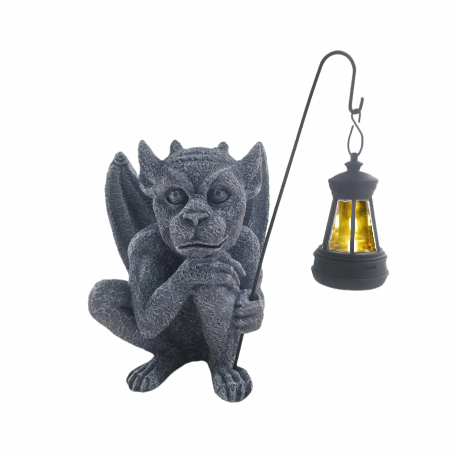 BestAlice Statua del Gargoyle, Statuetta Scultura del Guardiano del Giardino con Luce, Statua Gotica per Interni Ed Esterni da Giardino, Statua della Decorazione Gotica del