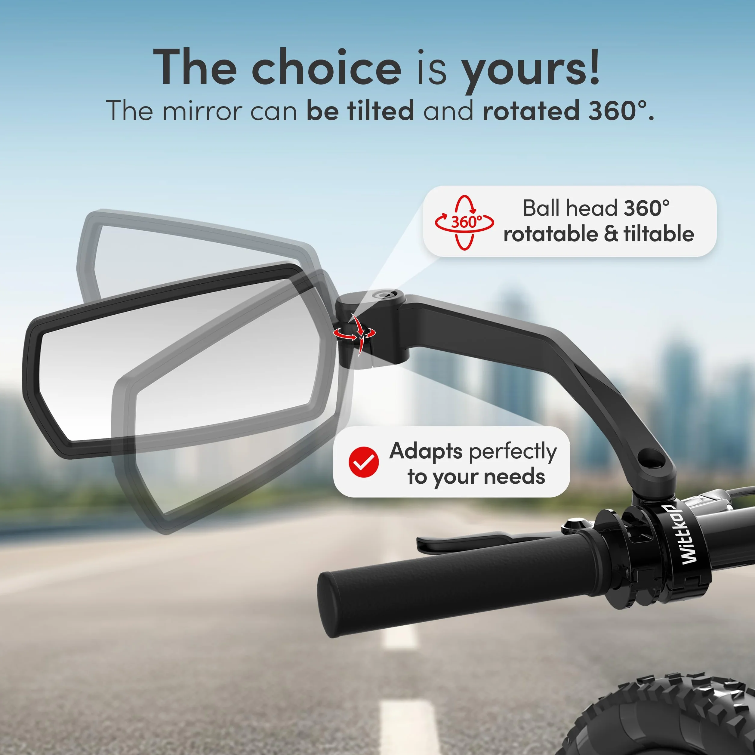 Specchietto convesso per bicicletta Wittkop ampio campo visivo HD ruotabile 360° infrangibile