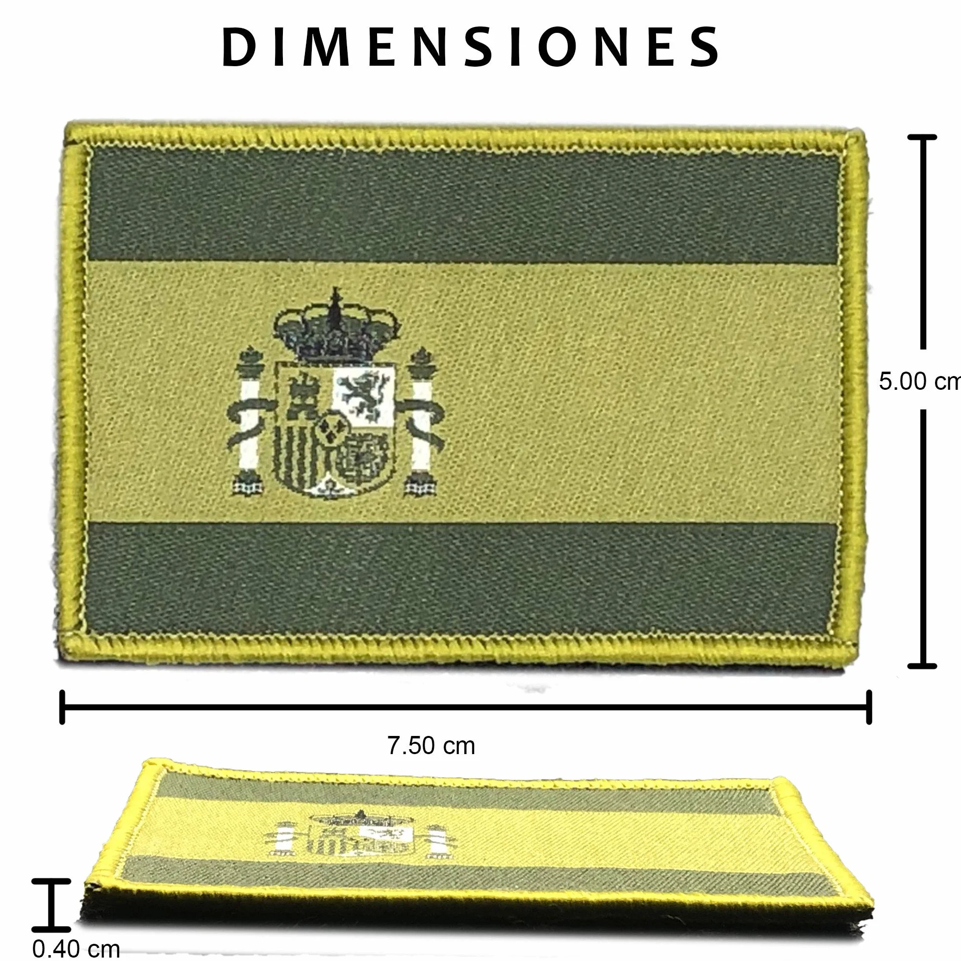Adesivo Bandiera Spagna - Bandiere del Mondo - Patch Militari Bandiera della Spagna Verde con Velkro - Bandiera Europea - Maglia Spagna - Oggetti Spagnoli - 75 x 50 mm